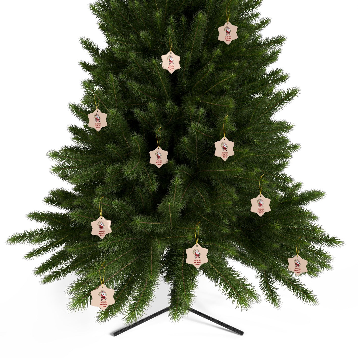 Green Christmas tree with star-shaped ornaments on a white background