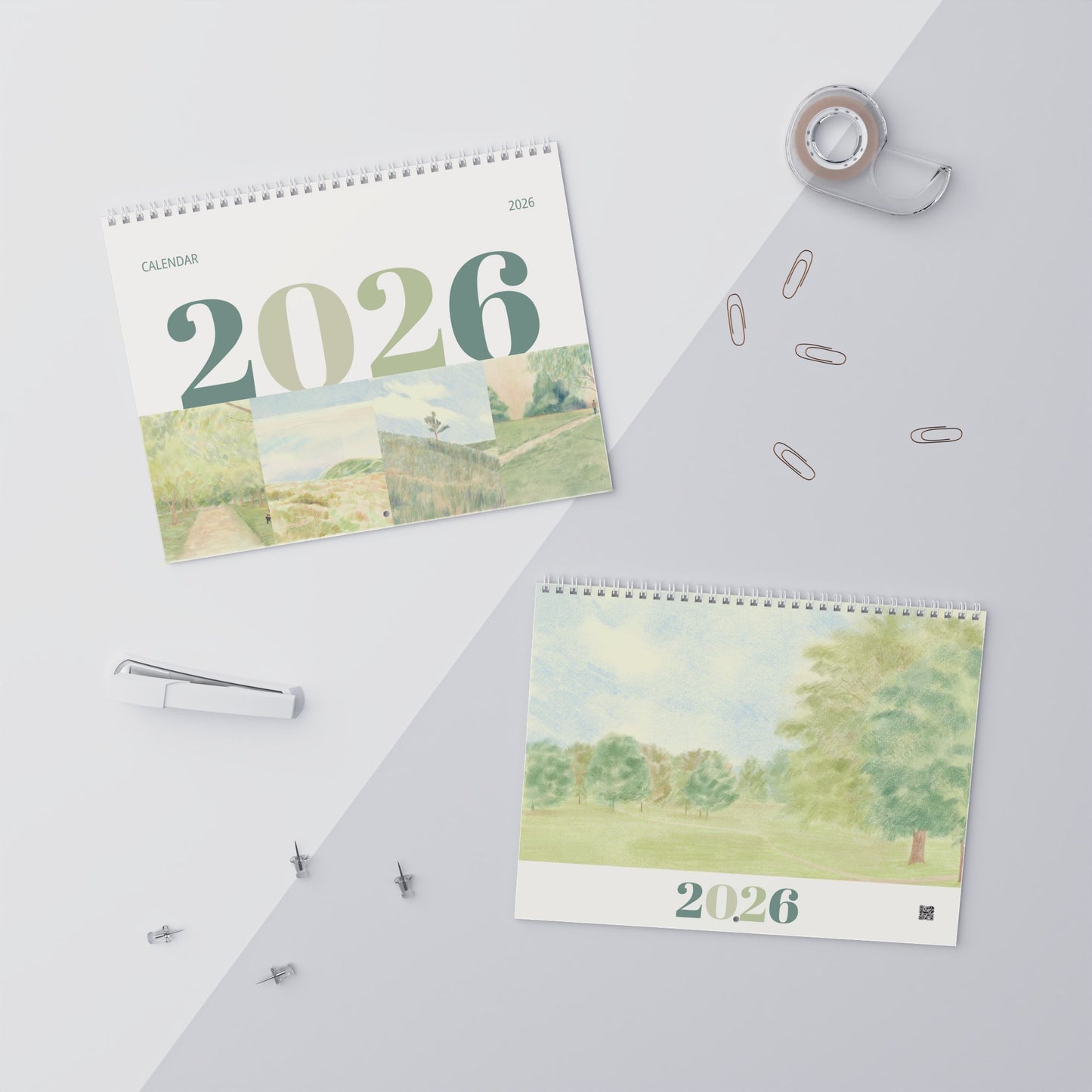 2026 botanical wall calendar with nature-inspired monthly illustrations and planner grids.