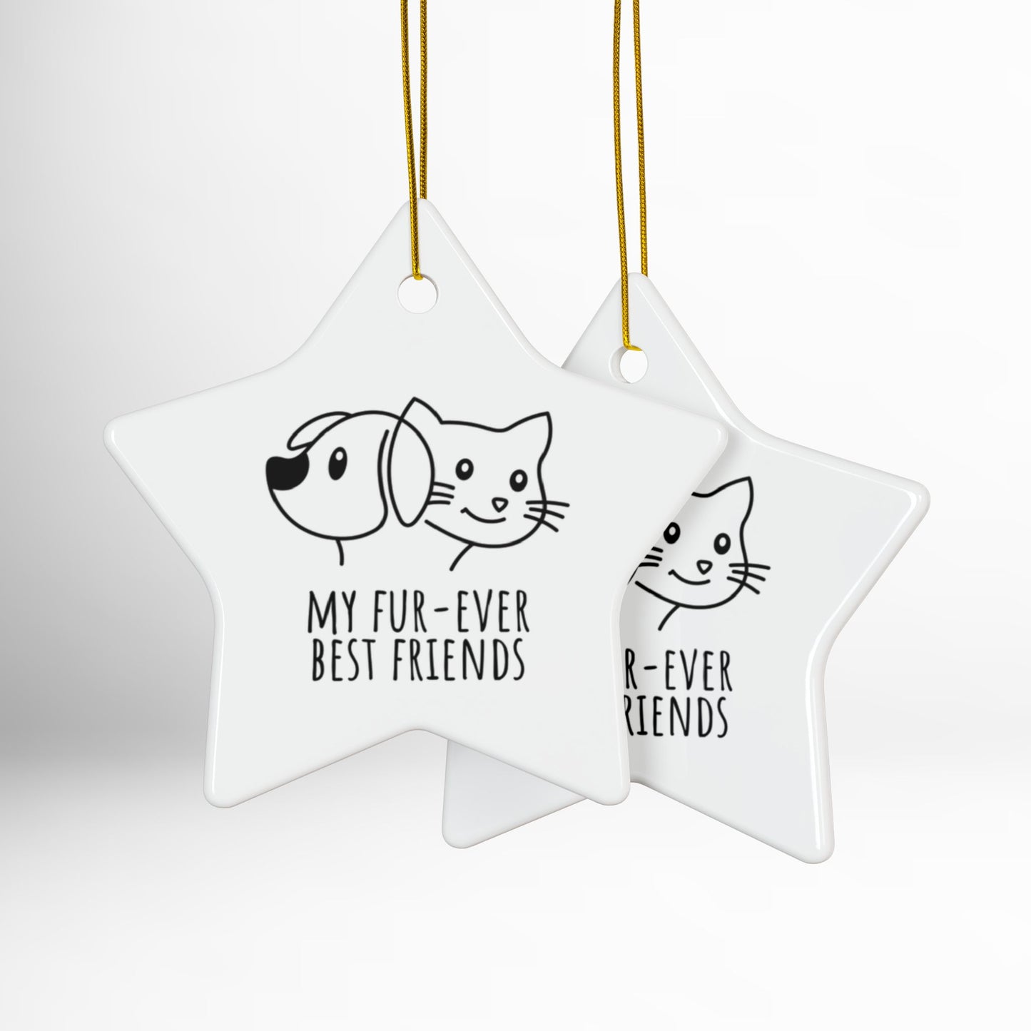 Christmas ornament with dog and cat design, pet lover keepsake.