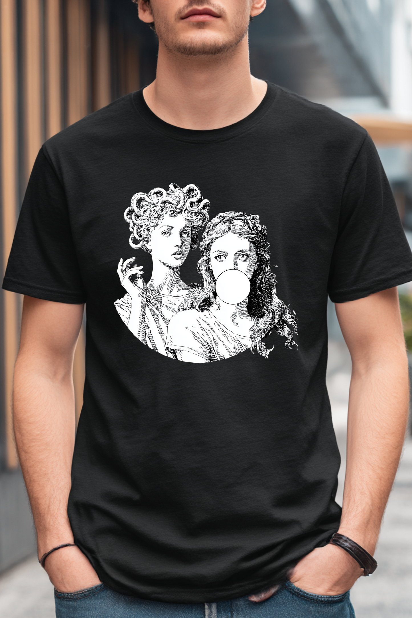 Medusa and Athena T-Shirt – Greek Mythology Graphic Tee, Goddess of Wisdom & Medusa Design, Unisex Streetwear Shirt