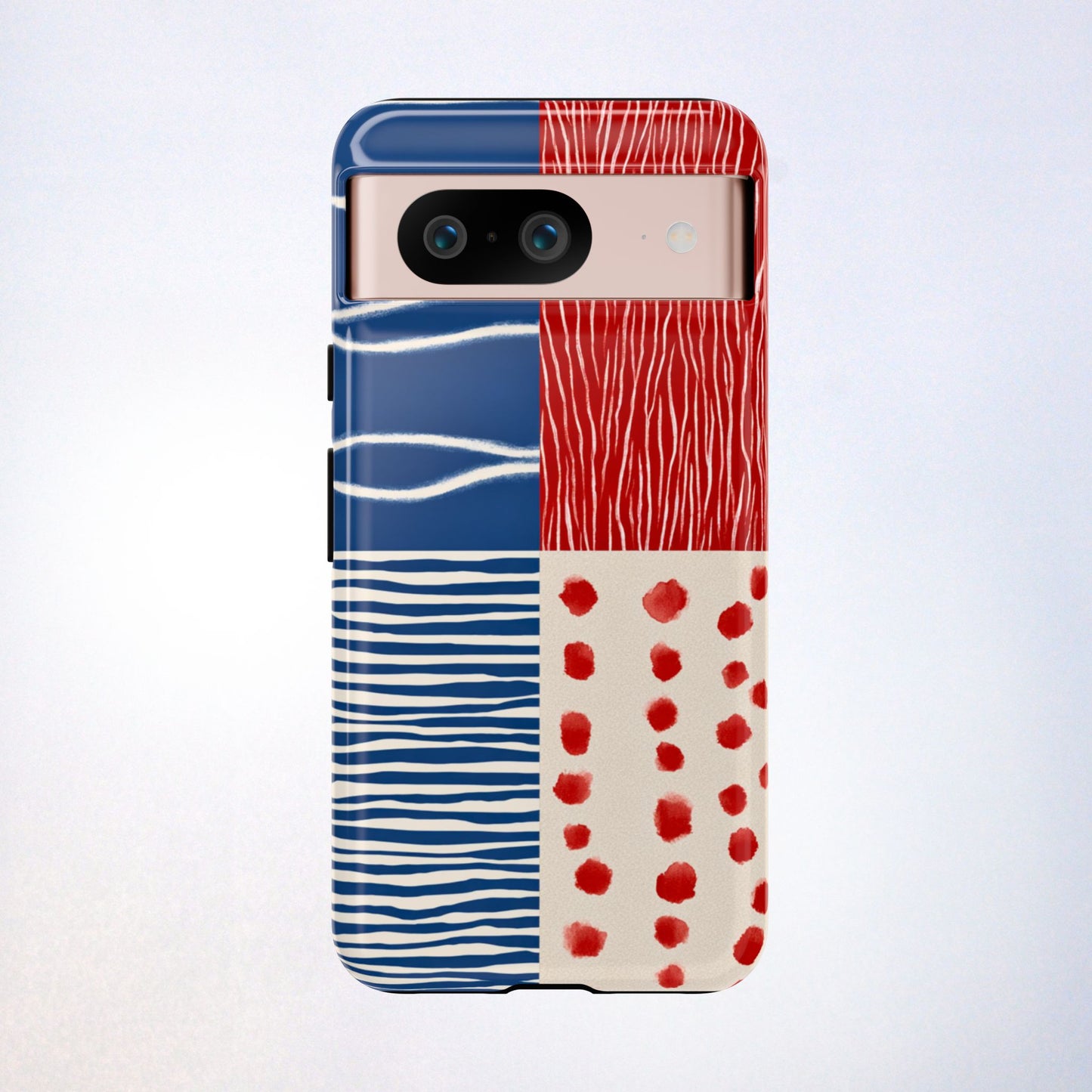 Abstract Geometric Phone Case | Red, Blue & White Pattern Cover for iPhone, Galaxy, Pixel