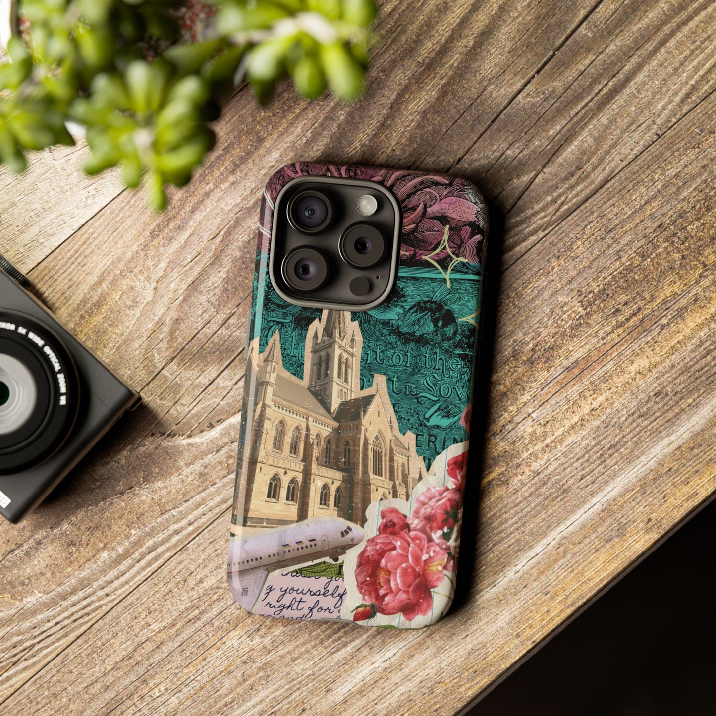 Gothic Cathedral Phone Case, Dark Academia Aesthetic, Fall Floral Art iPhone Samsung Pixel Cover, Scrapbook Vintage Phone Case Design