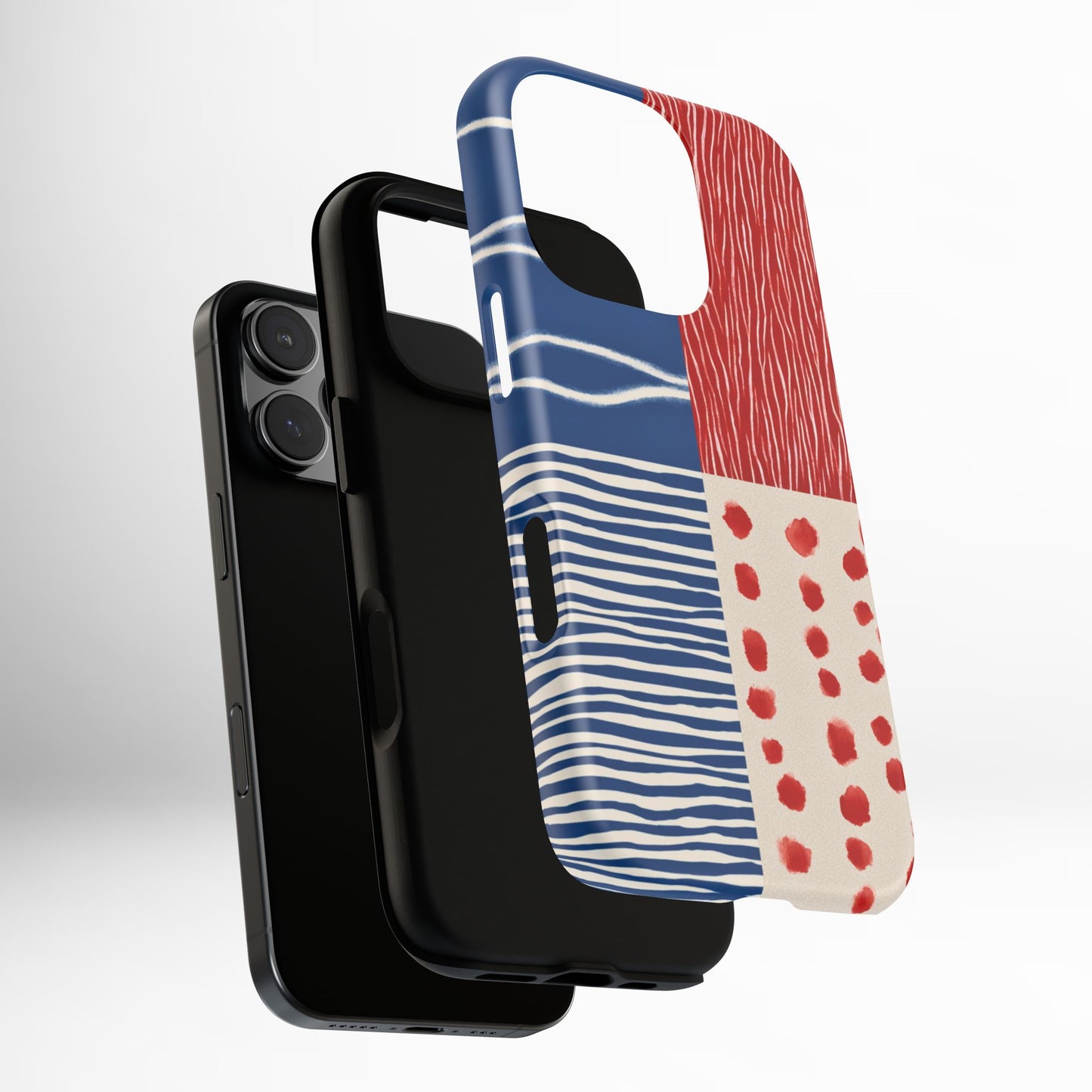 Abstract Geometric Phone Case | Red, Blue & White Pattern Cover for iPhone, Galaxy, Pixel