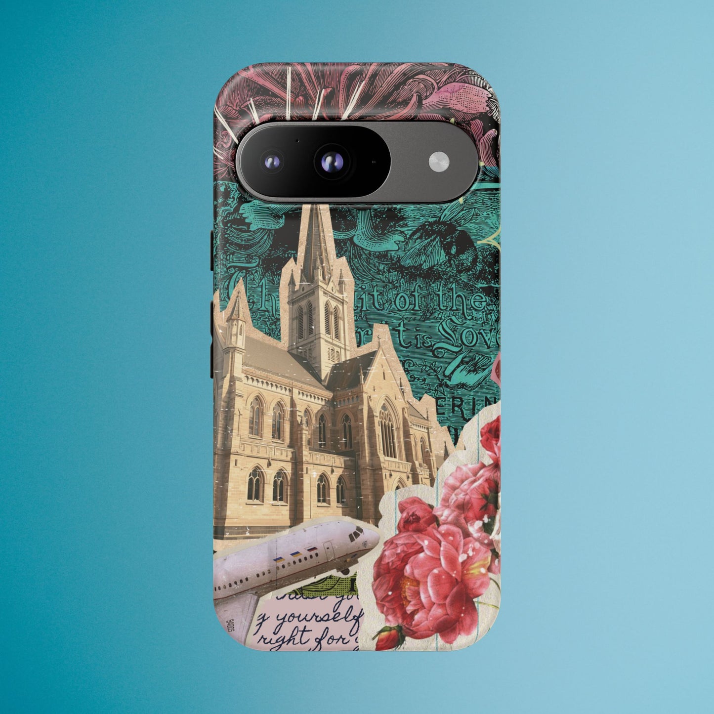 Gothic Cathedral Phone Case, Dark Academia Aesthetic, Fall Floral Art iPhone Samsung Pixel Cover, Scrapbook Vintage Phone Case Design