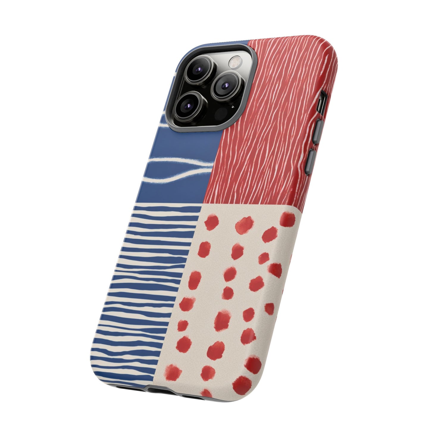 Abstract Geometric Phone Case | Red, Blue & White Pattern Cover for iPhone, Galaxy, Pixel