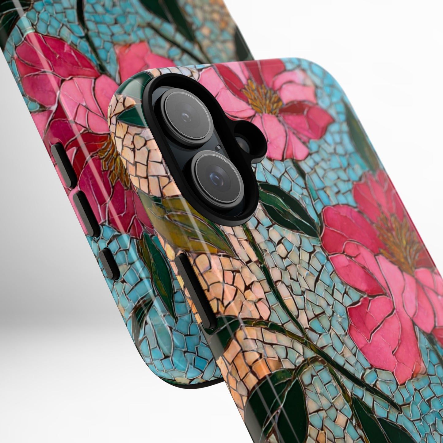 Bright Floral Mosaic Phone Case, iPhone 15 16 17 Pro Air Case, Pixel 9 Pro Cover, Samsung Galaxy 25 Pro Case