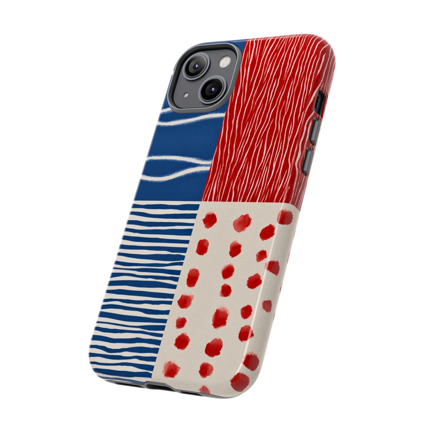 Abstract Geometric Phone Case | Red, Blue & White Pattern Cover for iPhone, Galaxy, Pixel