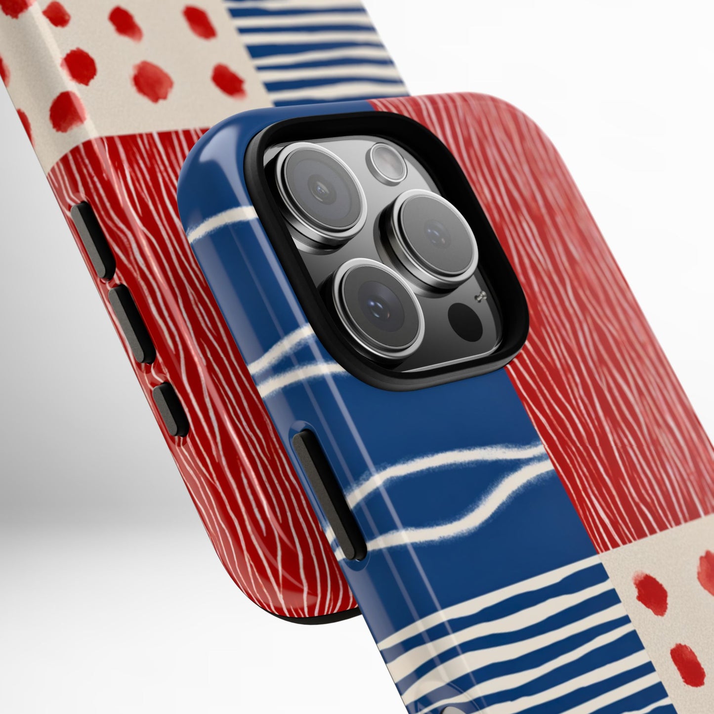 Abstract Geometric Phone Case | Red, Blue & White Pattern Cover for iPhone, Galaxy, Pixel