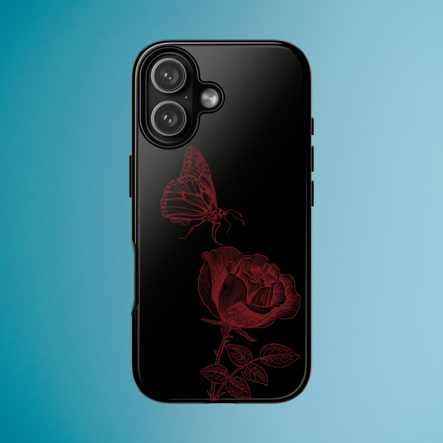 Black Rose and Butterfly Phone Case - Dark Academia Aesthetic Gothic iPhone, Galaxy and Pixel Cover