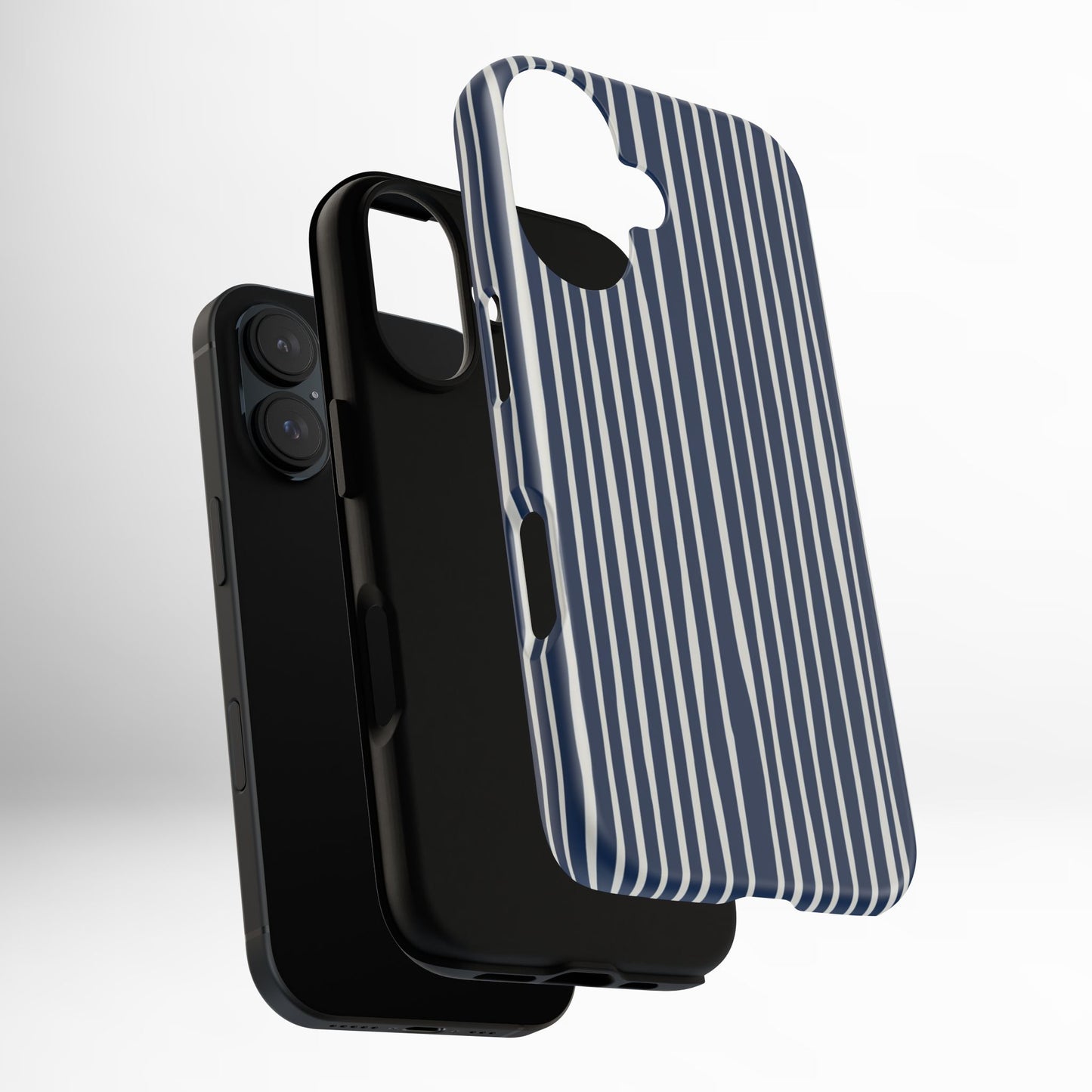 Navy Striped Phone Case | Minimalist Blue and White Stripe Design, Nautical Aesthetic Protective Cover