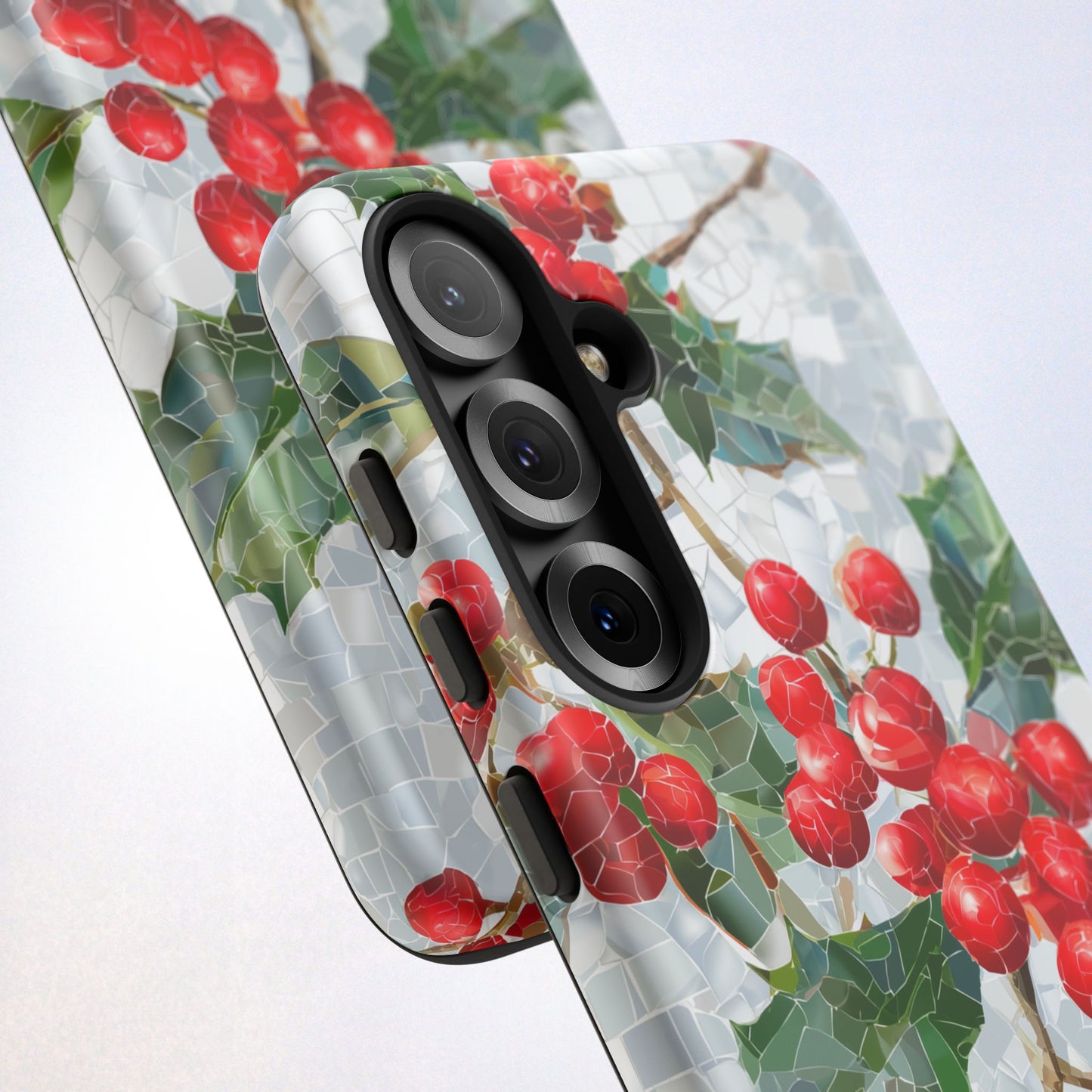 Holly Berry Phone Case, Christmas Mosaic Design, Winter Botanical Cover for iPhone Samsung Pixel
