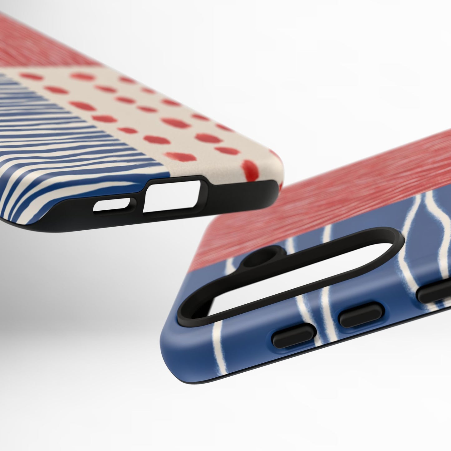 Abstract Geometric Phone Case | Red, Blue & White Pattern Cover for iPhone, Galaxy, Pixel