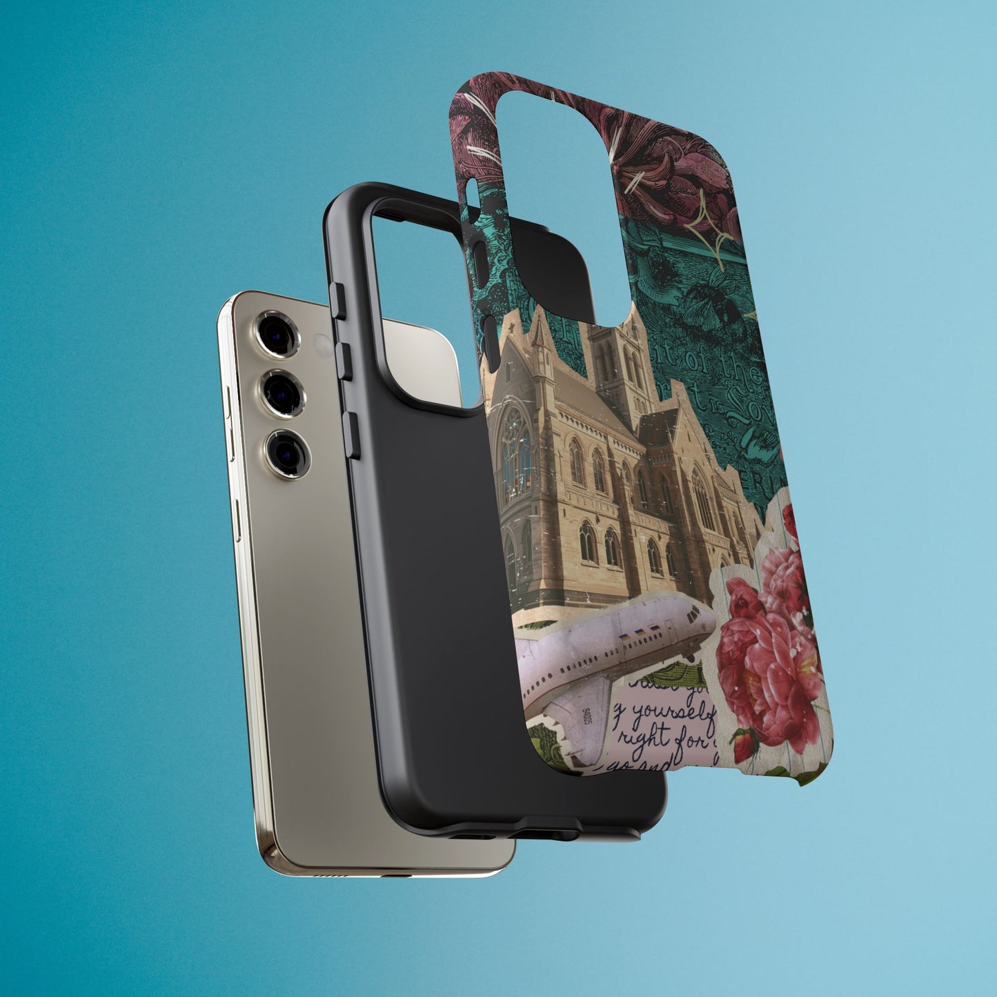 Gothic Cathedral Phone Case, Dark Academia Aesthetic, Fall Floral Art iPhone Samsung Pixel Cover, Scrapbook Vintage Phone Case Design