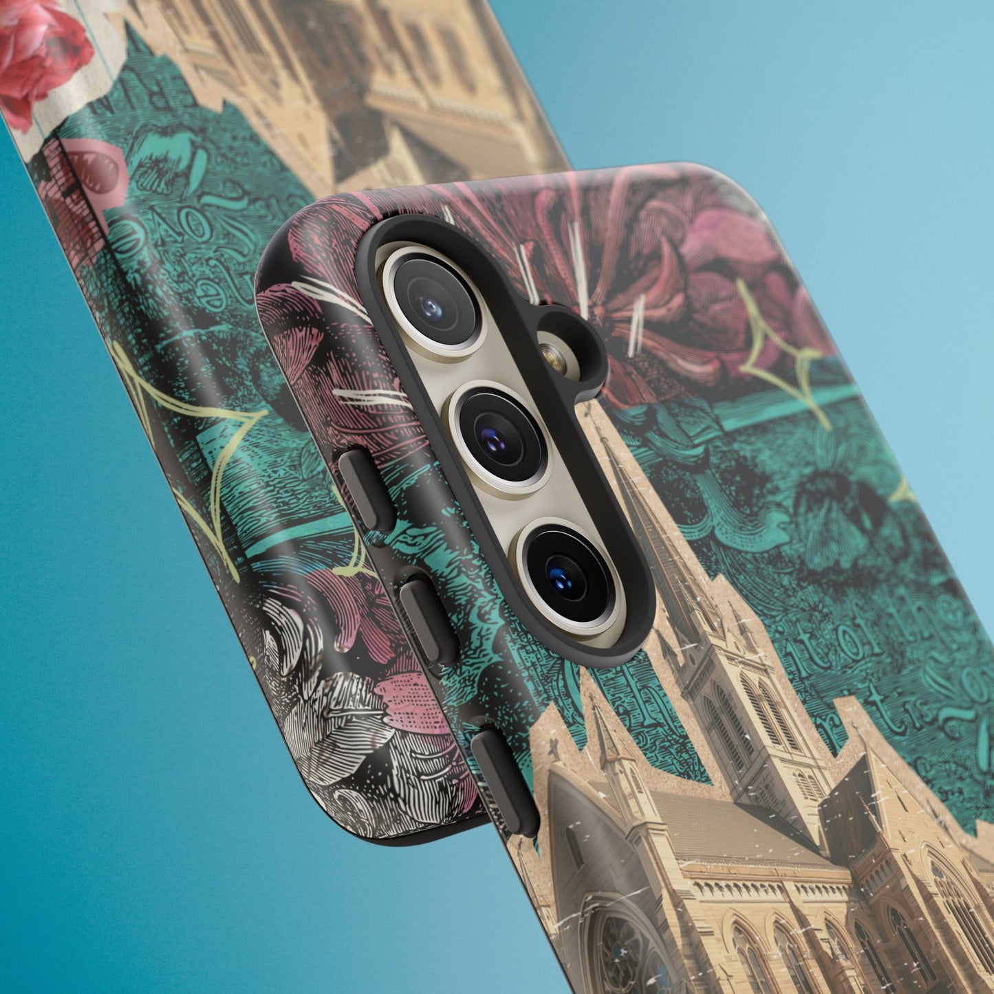 Gothic Cathedral Phone Case, Dark Academia Aesthetic, Fall Floral Art iPhone Samsung Pixel Cover, Scrapbook Vintage Phone Case Design