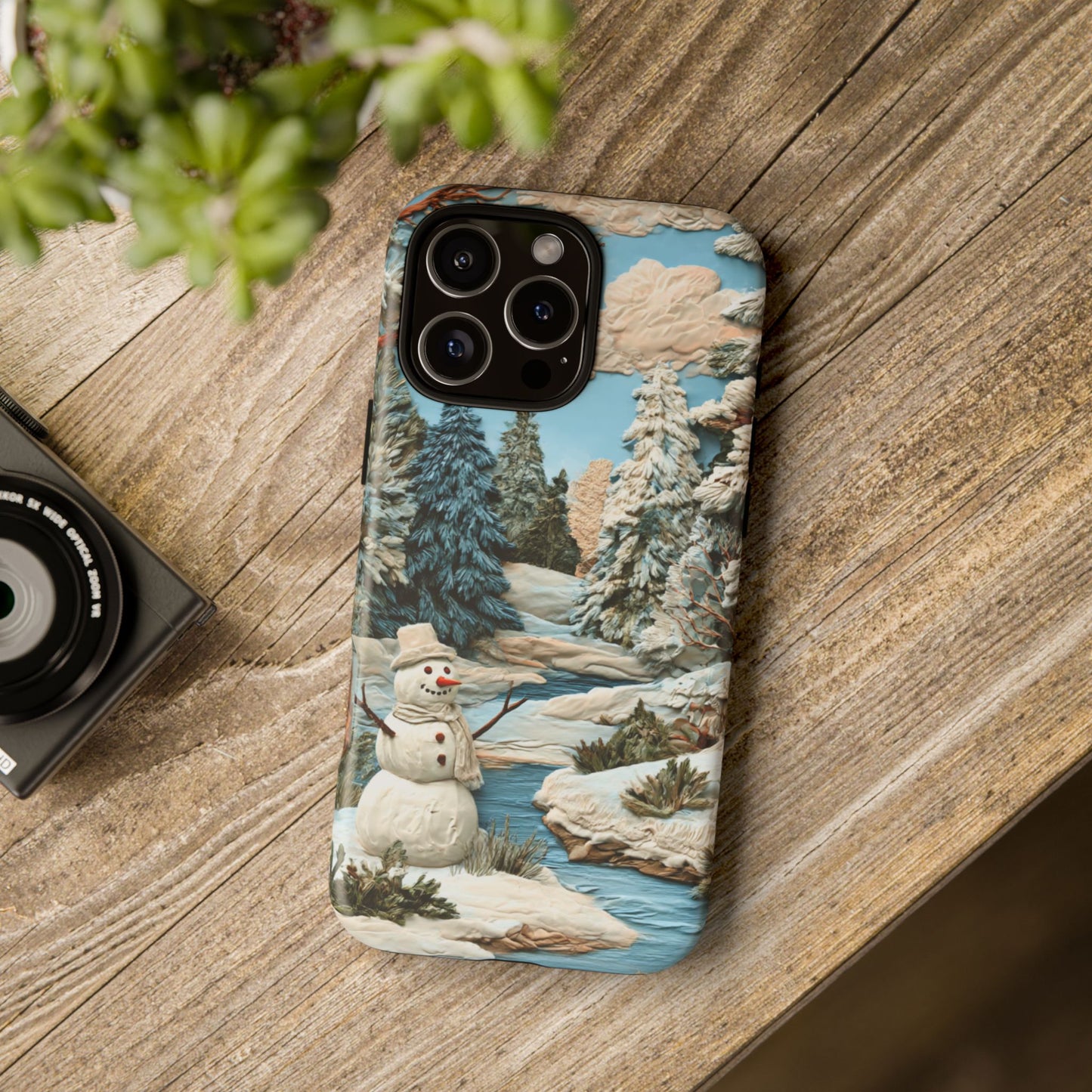 Snowman Winter Scene Phone Case Christmas Holiday Cover for iPhone Samsung Pixel