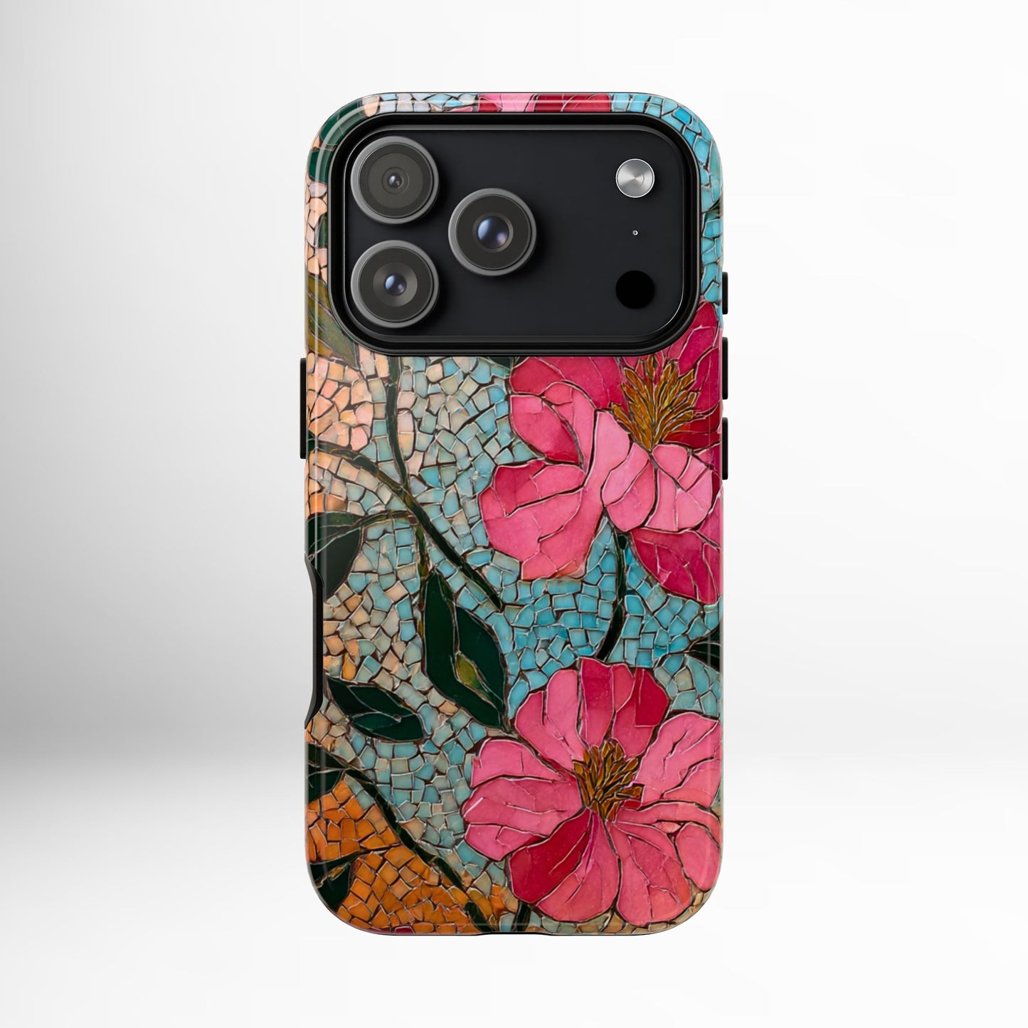 Bright Floral Mosaic Phone Case, iPhone 15 16 17 Pro Air Case, Pixel 9 Pro Cover, Samsung Galaxy 25 Pro Case