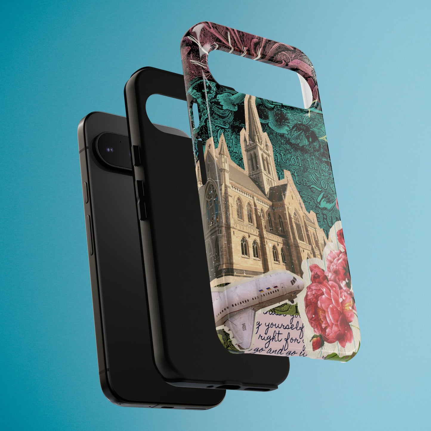Gothic Cathedral Phone Case, Dark Academia Aesthetic, Fall Floral Art iPhone Samsung Pixel Cover, Scrapbook Vintage Phone Case Design