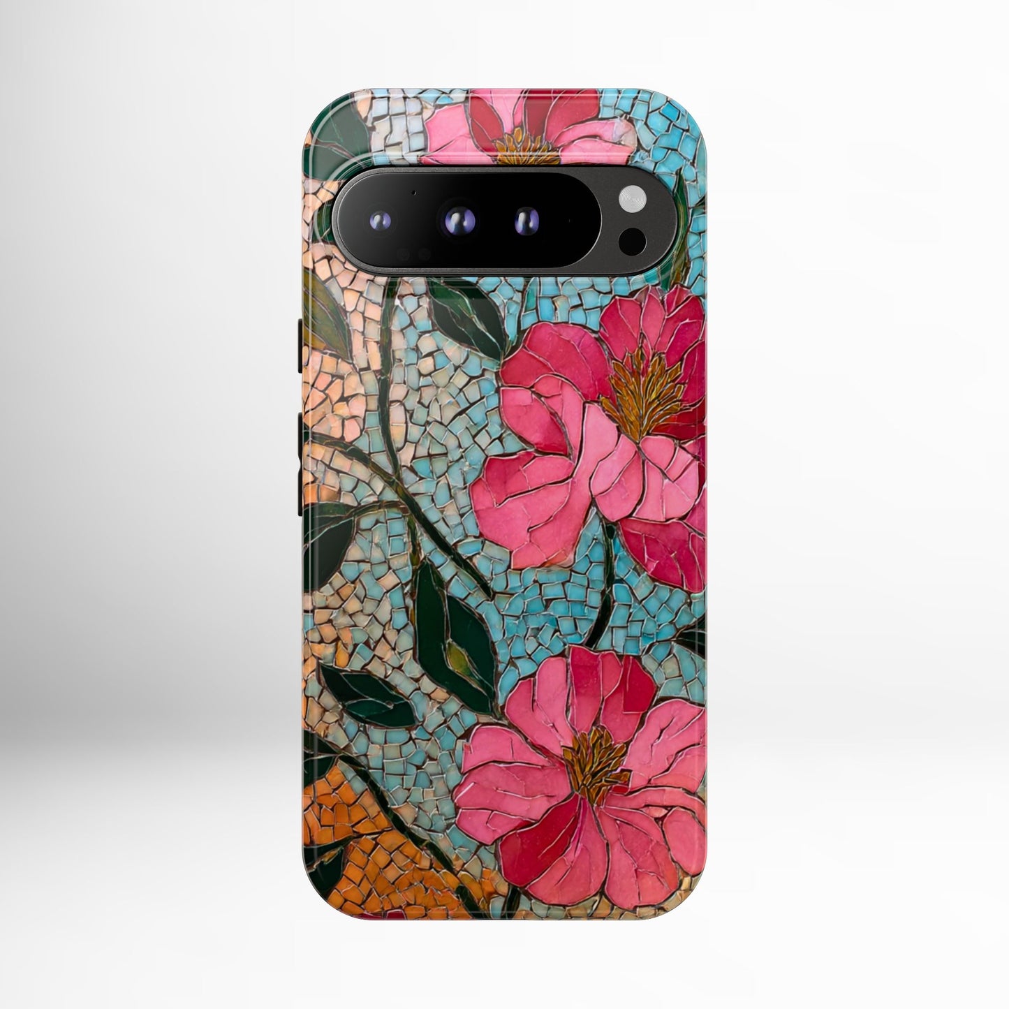 Bright Floral Mosaic Phone Case, iPhone 15 16 17 Pro Air Case, Pixel 9 Pro Cover, Samsung Galaxy 25 Pro Case