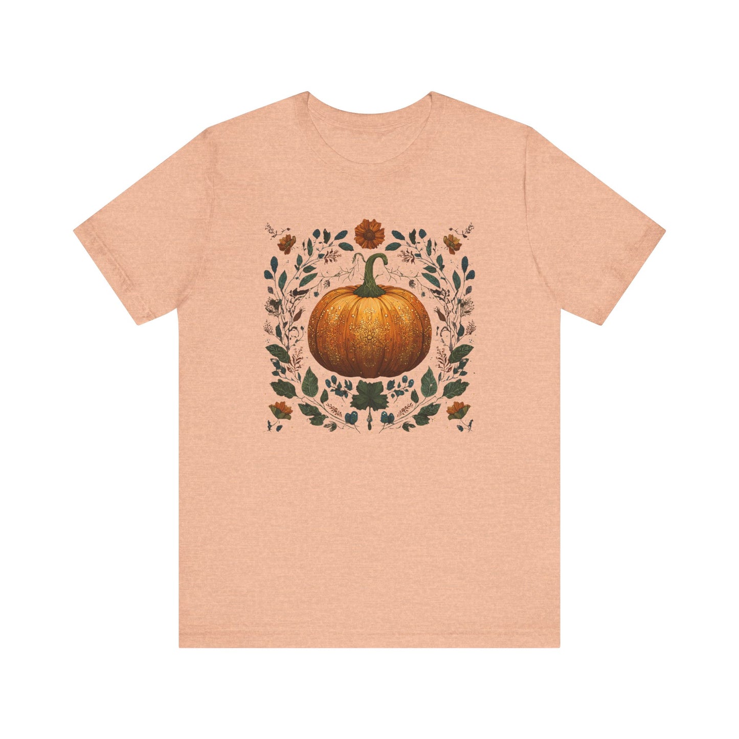 Floral Pumpkin T-Shirt  Autumn Harvest Botanical Tee, Cozy Fall Floral Pumpkin Shirt, Rustic Country Graphic Top