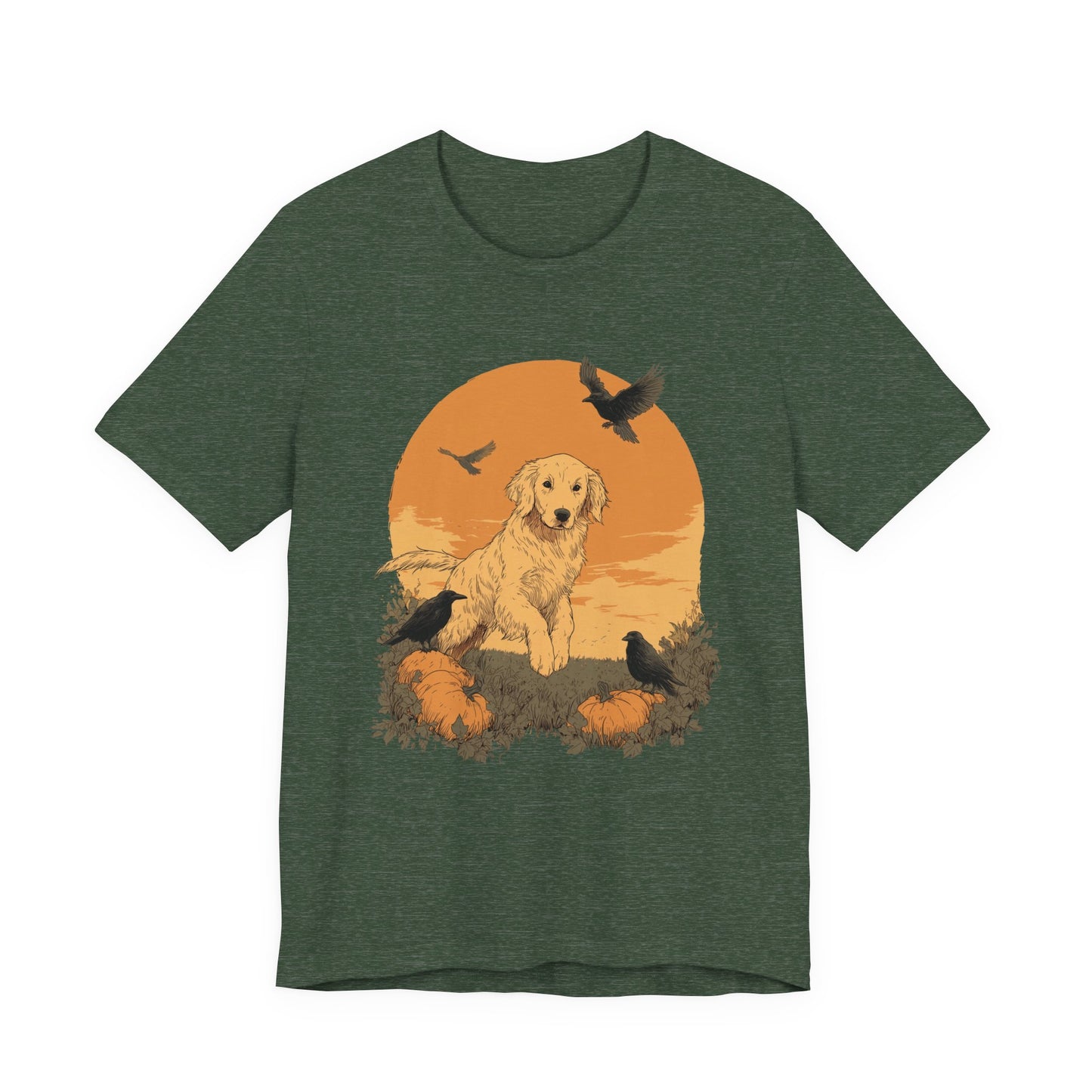 Golden Retriever Fall Shirt - Pumpkin & Crow Dog Tee, Autumn Pet Lover Gift, Halloween Cozy Graphic T-Shirt, Dog Mom Outfit
