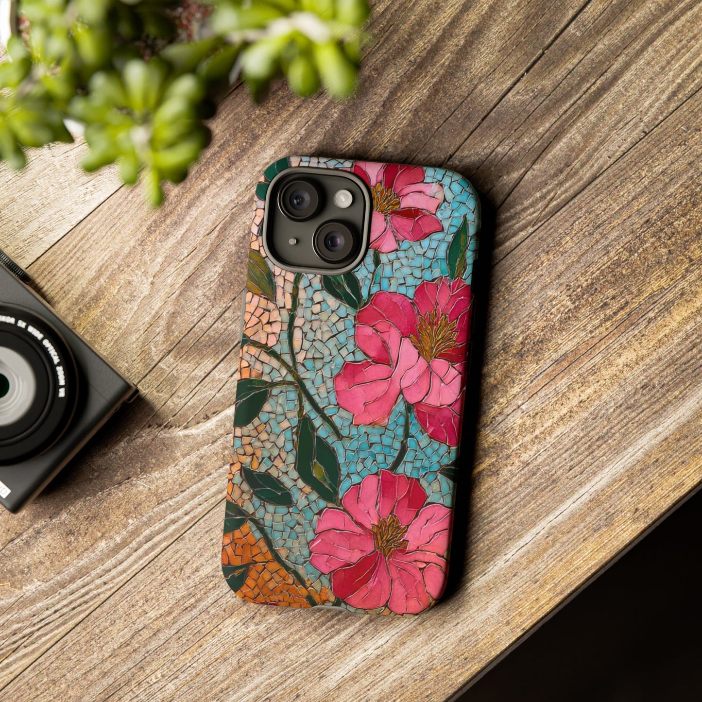 Bright Floral Mosaic Phone Case, iPhone 15 16 17 Pro Air Case, Pixel 9 Pro Cover, Samsung Galaxy 25 Pro Case