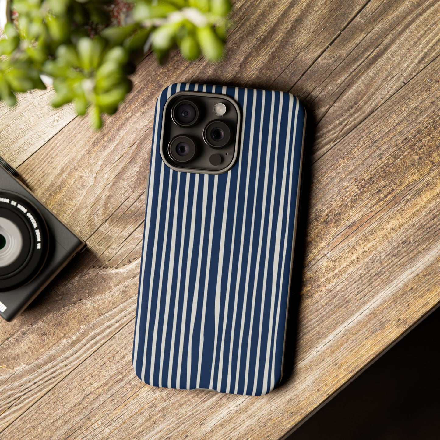 Navy Striped Phone Case | Minimalist Blue and White Stripe Design, Nautical Aesthetic Protective Cover