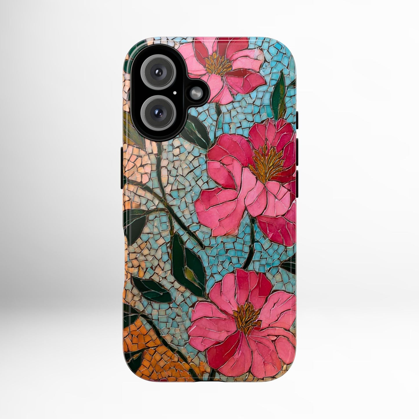 Bright Floral Mosaic Phone Case, iPhone 15 16 17 Pro Air Case, Pixel 9 Pro Cover, Samsung Galaxy 25 Pro Case