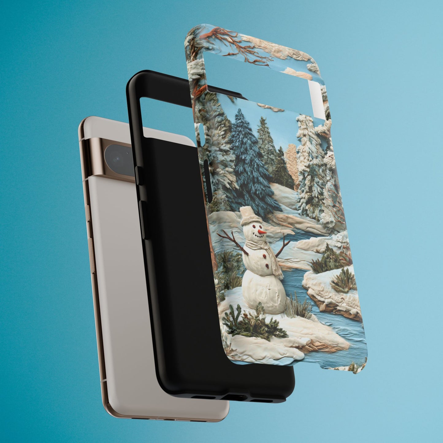 Snowman Winter Scene Phone Case Christmas Holiday Cover for iPhone Samsung Pixel