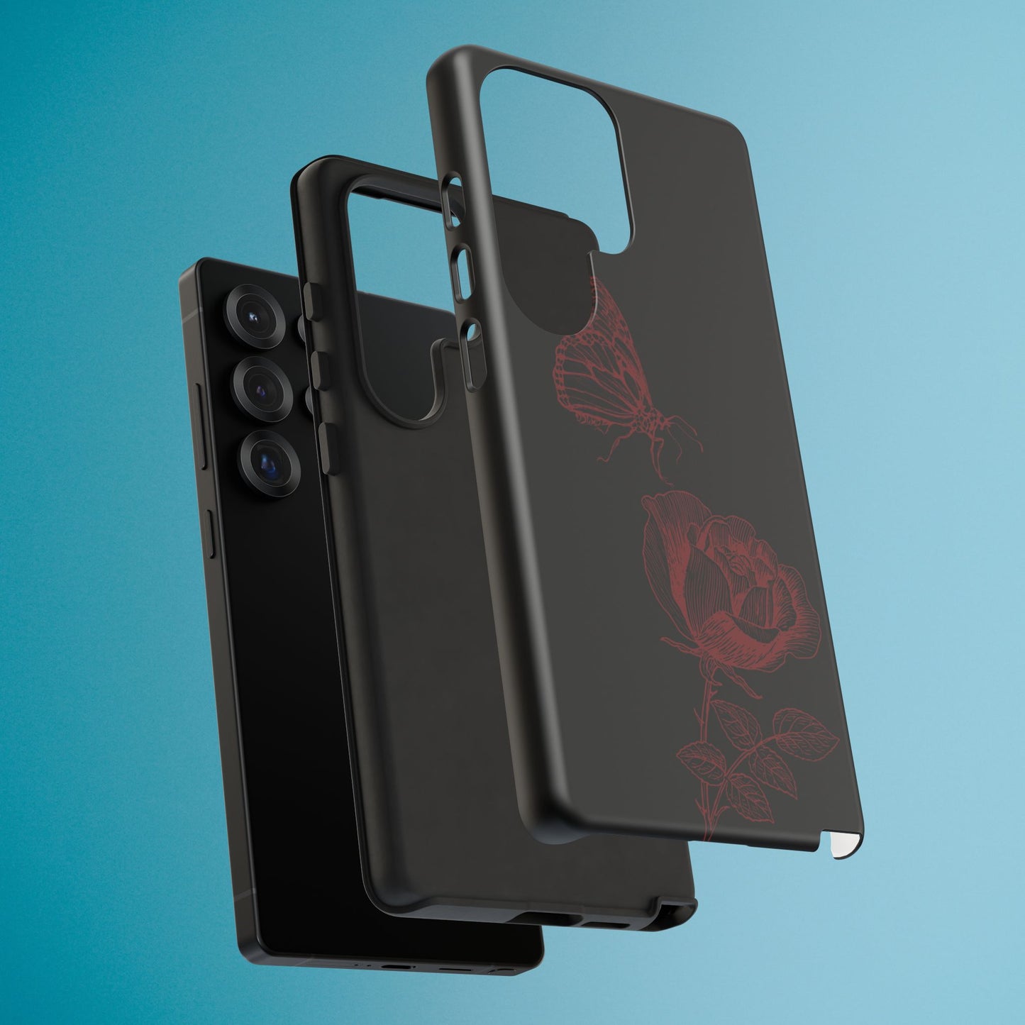 Black Rose and Butterfly Phone Case - Dark Academia Aesthetic Gothic iPhone, Galaxy and Pixel Cover