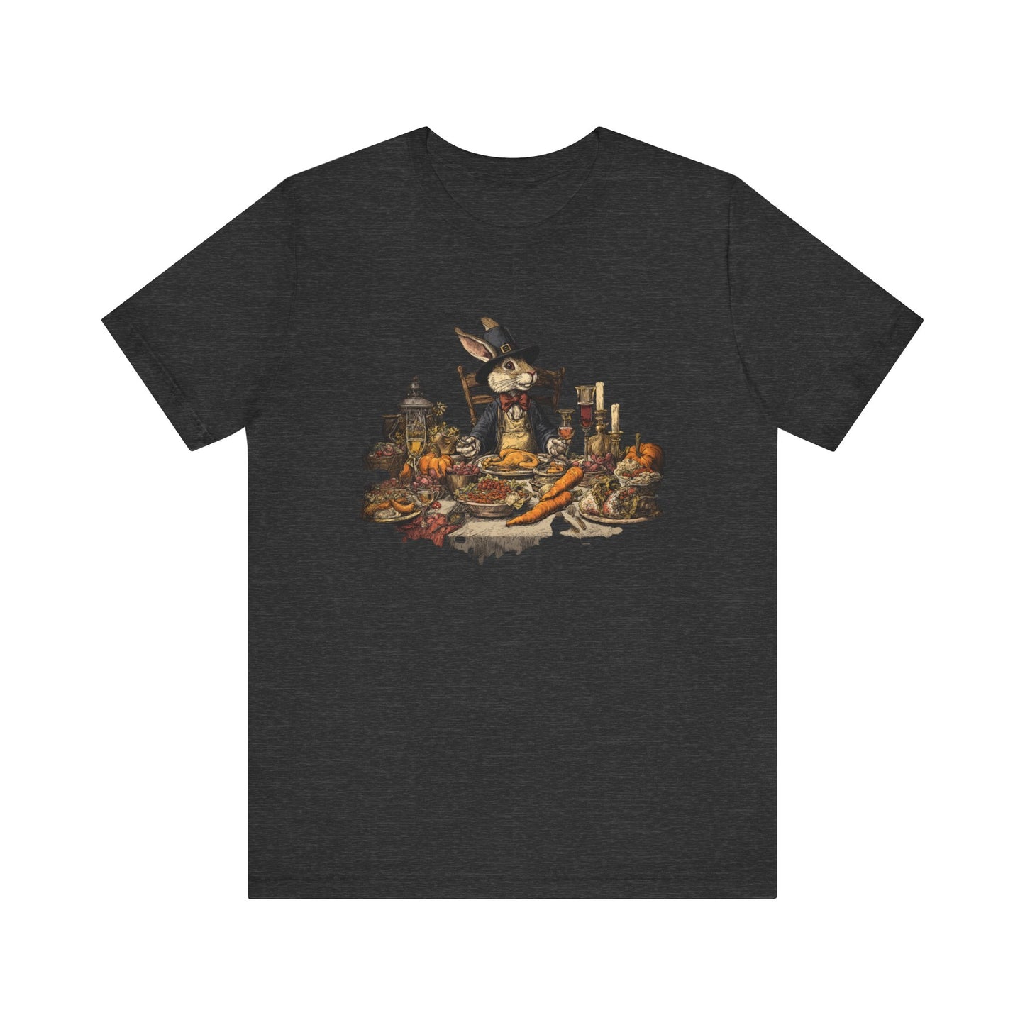 Thanksgiving Rabbit Feast T-Shirt Vintage Holiday Graphic Tee, Autumn Dinner Woodland Animal Shirt, Rustic Harvest Celebration Top