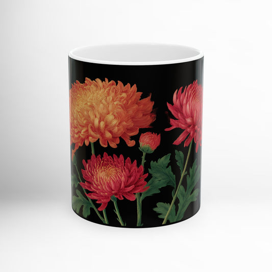 Mums Flower Mug, Chrysanthemum Ceramic Coffee Cup, Botanical Floral Drinkware, Garden Lover Gift 11oz & 15oz
