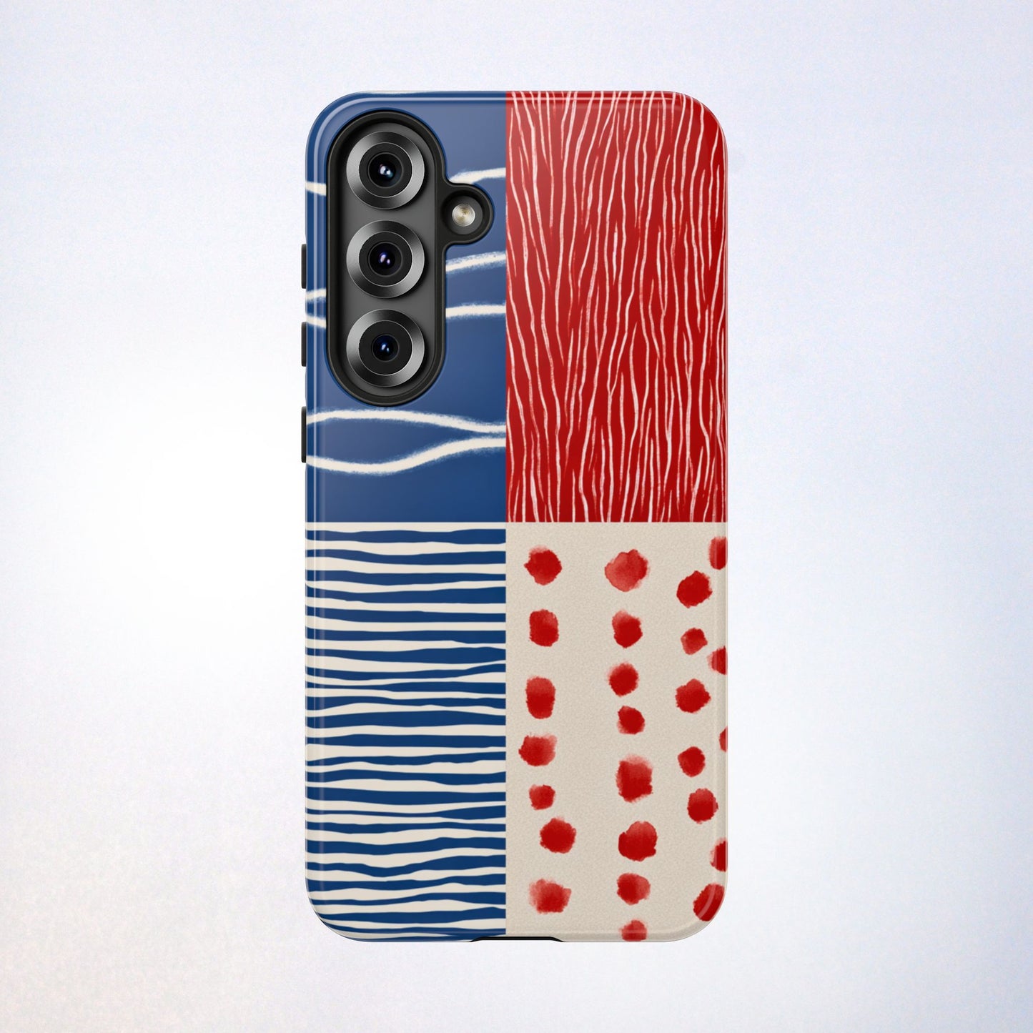 Abstract Geometric Phone Case | Red, Blue & White Pattern Cover for iPhone, Galaxy, Pixel