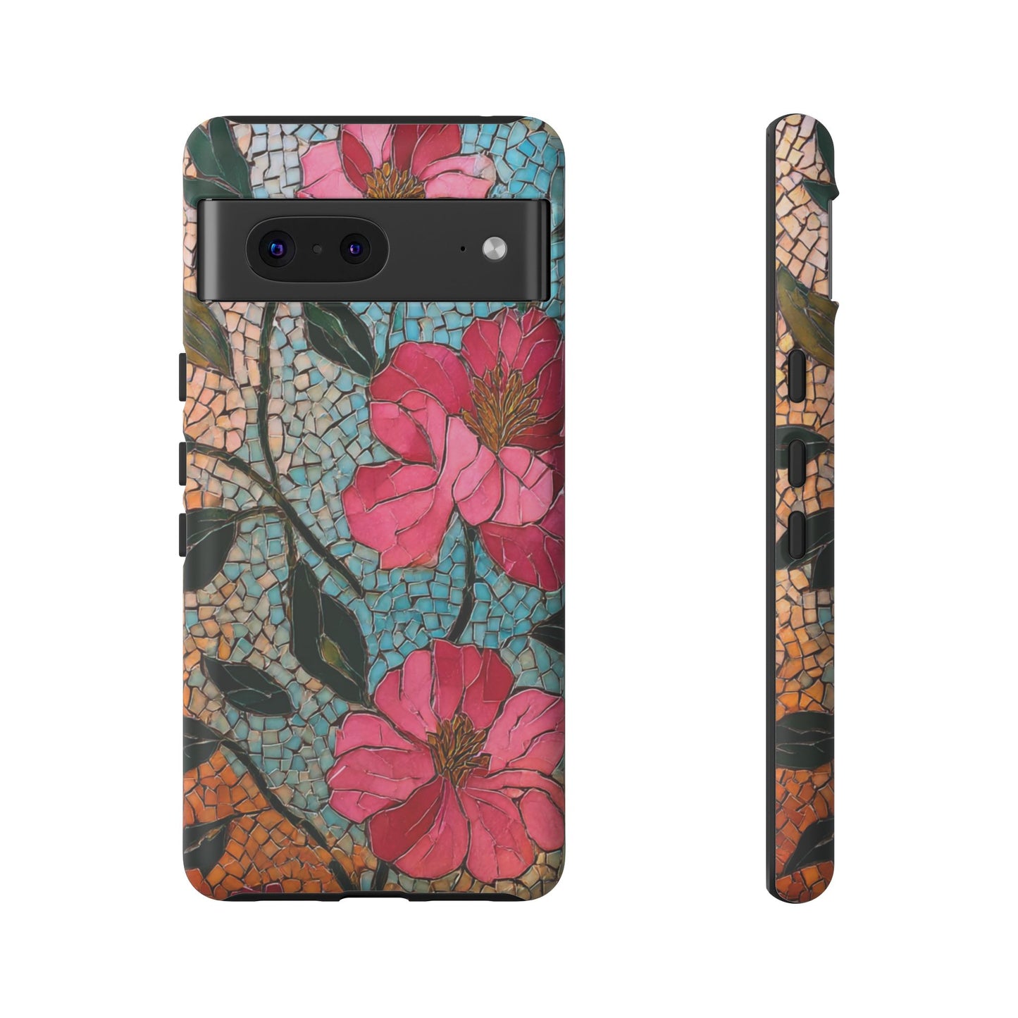 Bright Floral Mosaic Phone Case, iPhone 15 16 17 Pro Air Case, Pixel 9 Pro Cover, Samsung Galaxy 25 Pro Case