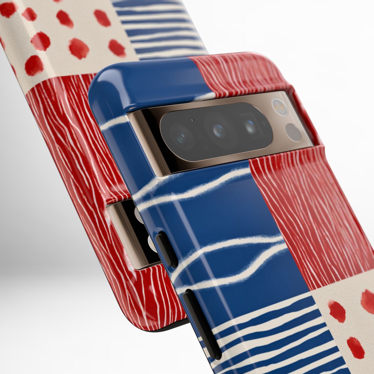 Abstract Geometric Phone Case | Red, Blue & White Pattern Cover for iPhone, Galaxy, Pixel