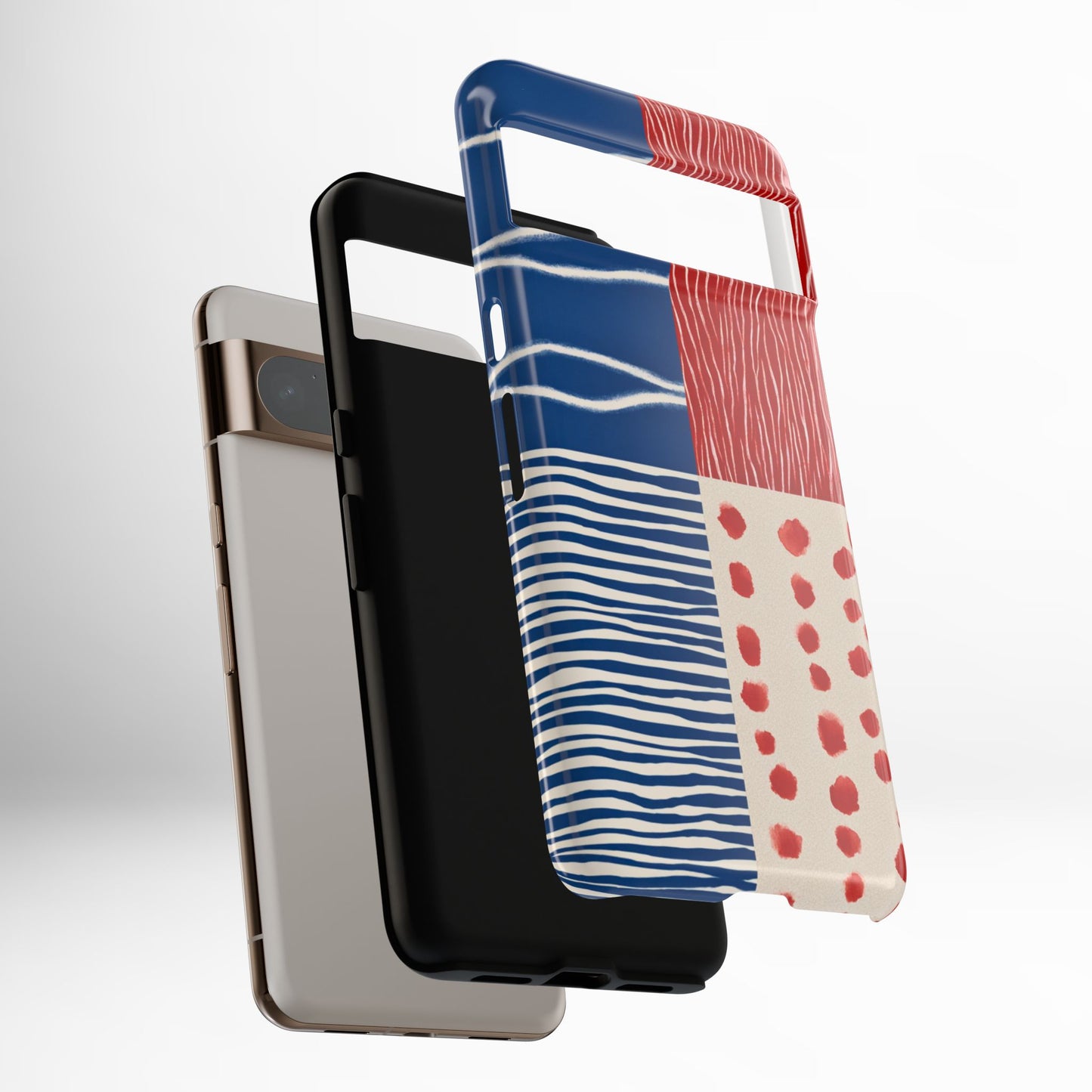 Abstract Geometric Phone Case | Red, Blue & White Pattern Cover for iPhone, Galaxy, Pixel