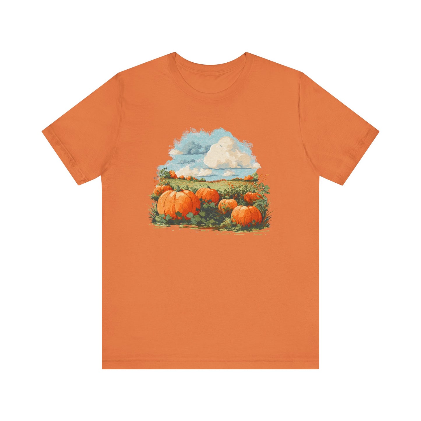 Pumpkin Patch Scenic T-Shirt Fall Harvest Graphic Tee, Cozy Autumn Farm Shirt, Country Landscape Pumpkin Field Top
