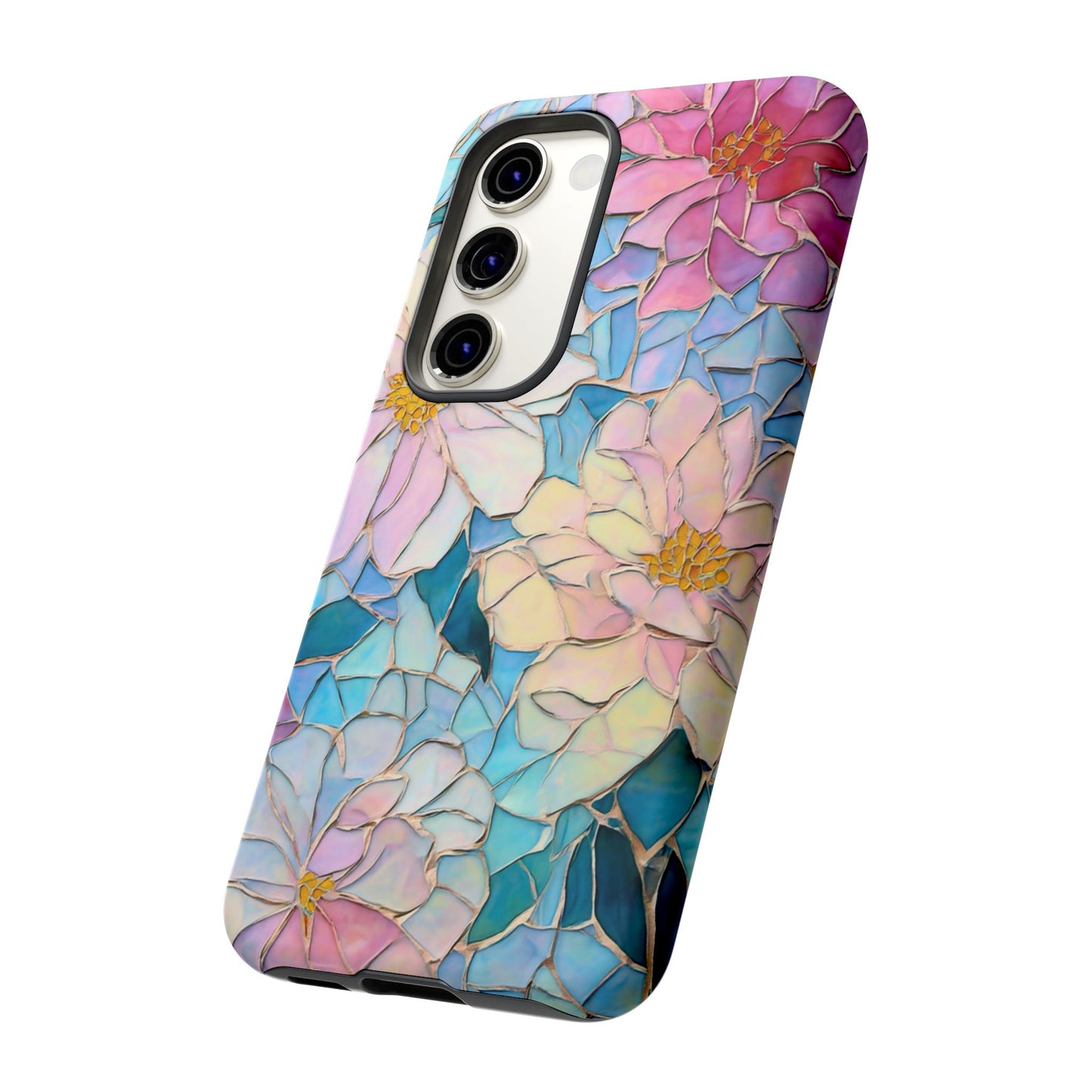 Floral Mosaic Phone Case, Colorful Flower Art Cover, Protective iPhone Samsung Pixel Case, New Phone Accessory, Gift for Friend