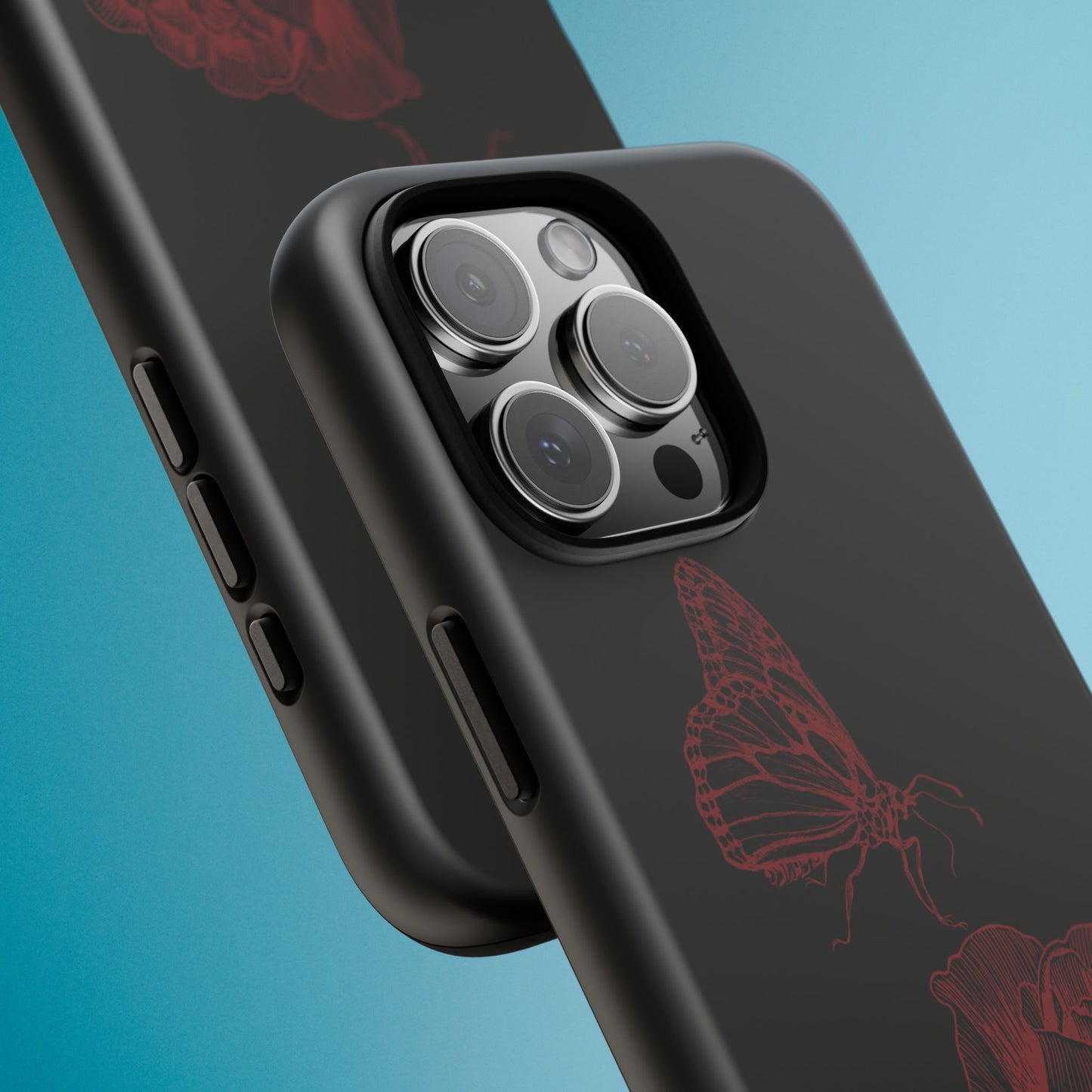 Black Rose and Butterfly Phone Case - Dark Academia Aesthetic Gothic iPhone, Galaxy and Pixel Cover