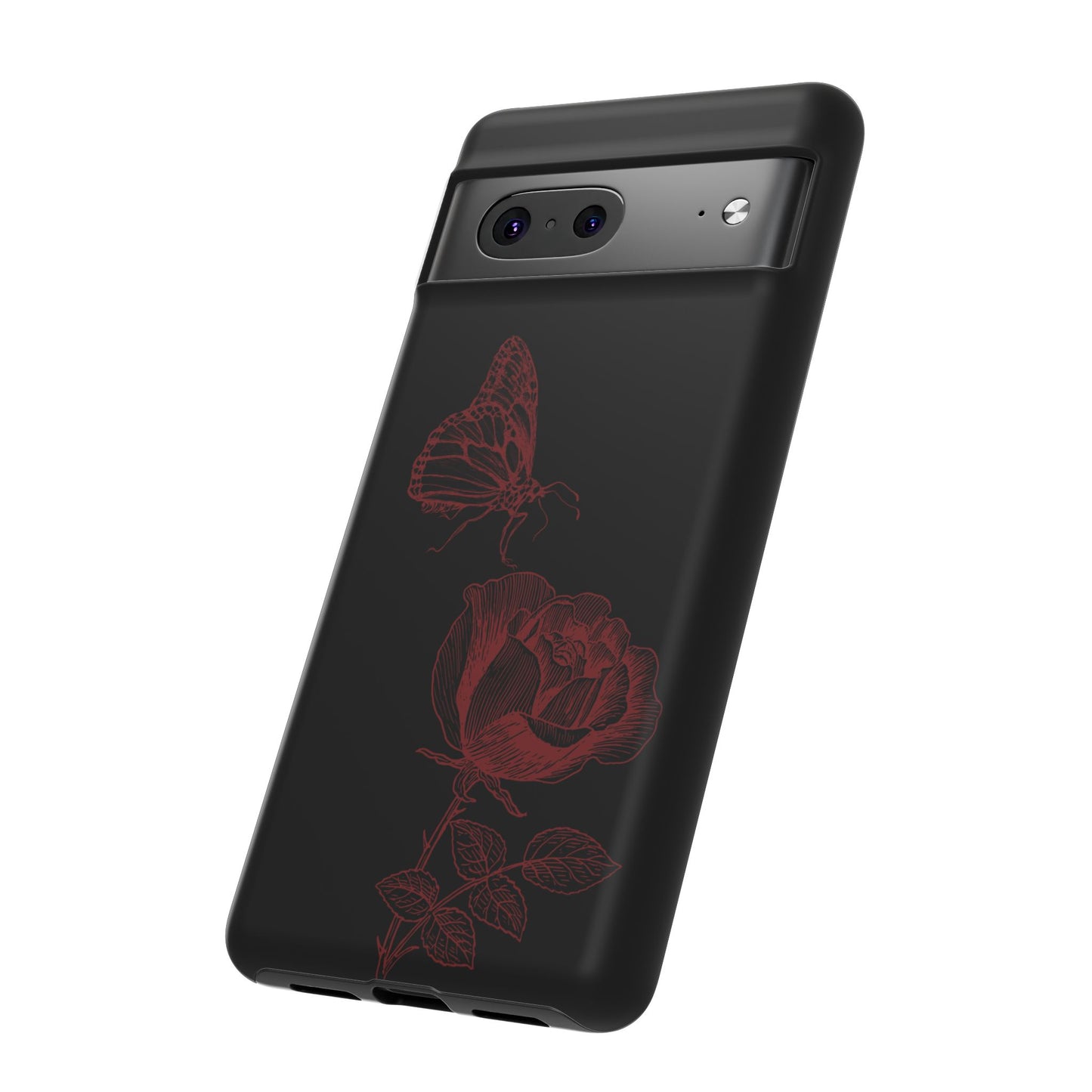 Black Rose and Butterfly Phone Case - Dark Academia Aesthetic Gothic iPhone, Galaxy and Pixel Cover