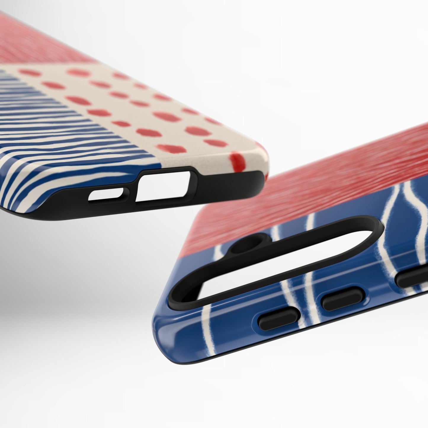 Abstract Geometric Phone Case | Red, Blue & White Pattern Cover for iPhone, Galaxy, Pixel