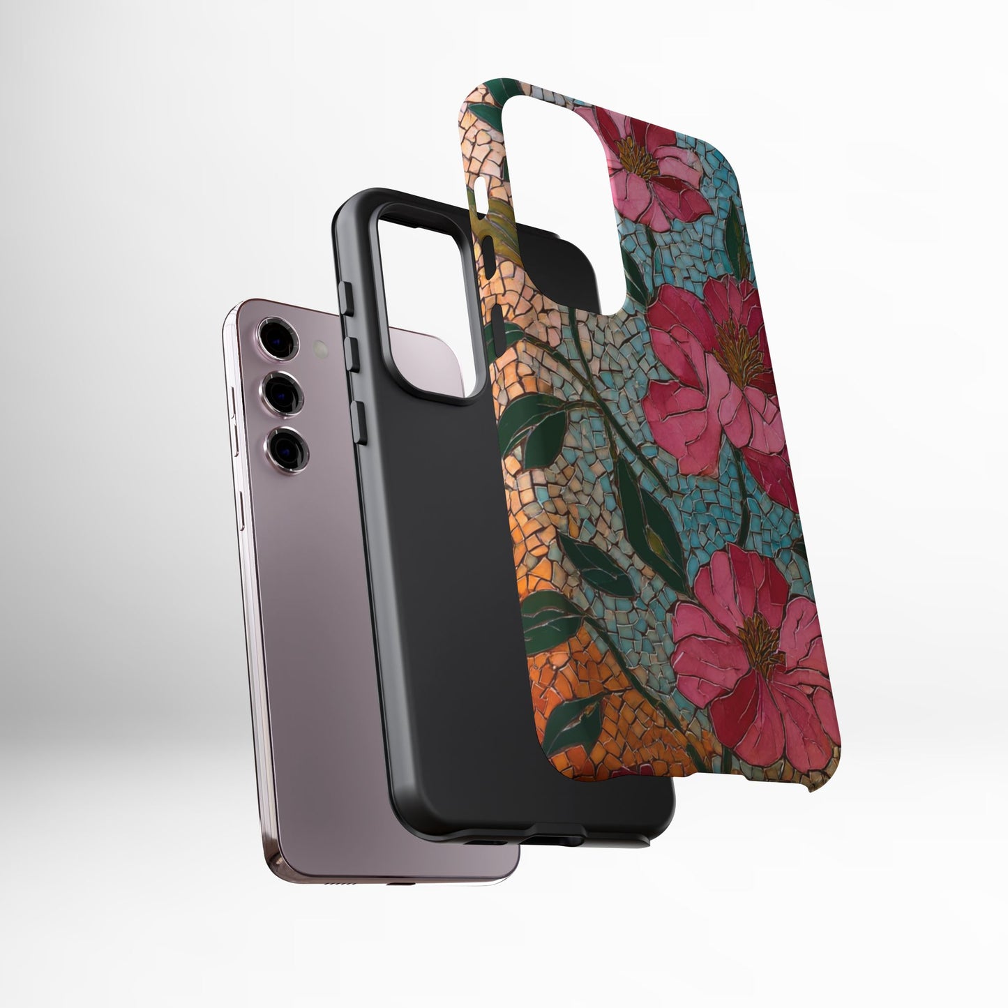 Bright Floral Mosaic Phone Case, iPhone 15 16 17 Pro Air Case, Pixel 9 Pro Cover, Samsung Galaxy 25 Pro Case