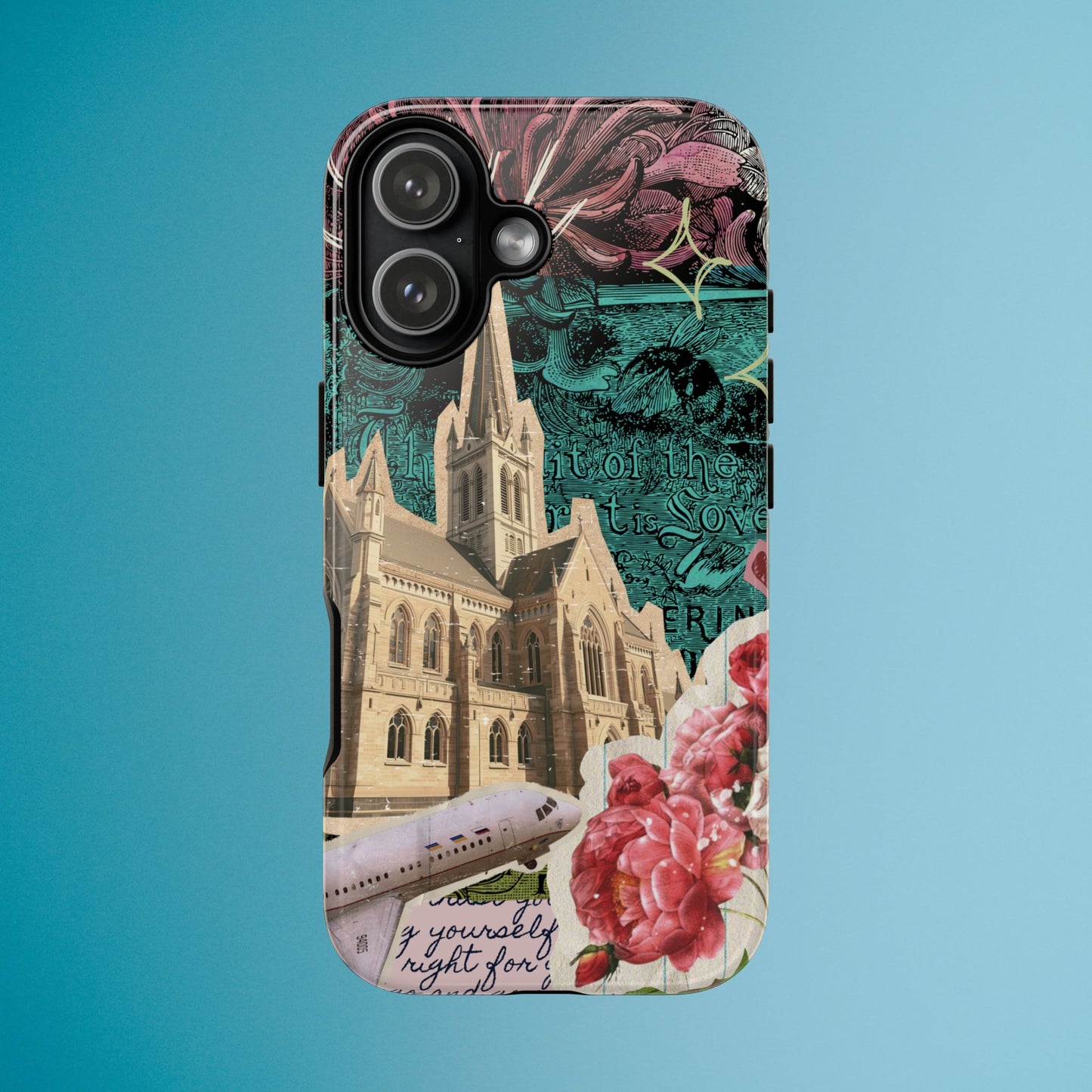 Gothic Cathedral Phone Case, Dark Academia Aesthetic, Fall Floral Art iPhone Samsung Pixel Cover, Scrapbook Vintage Phone Case Design