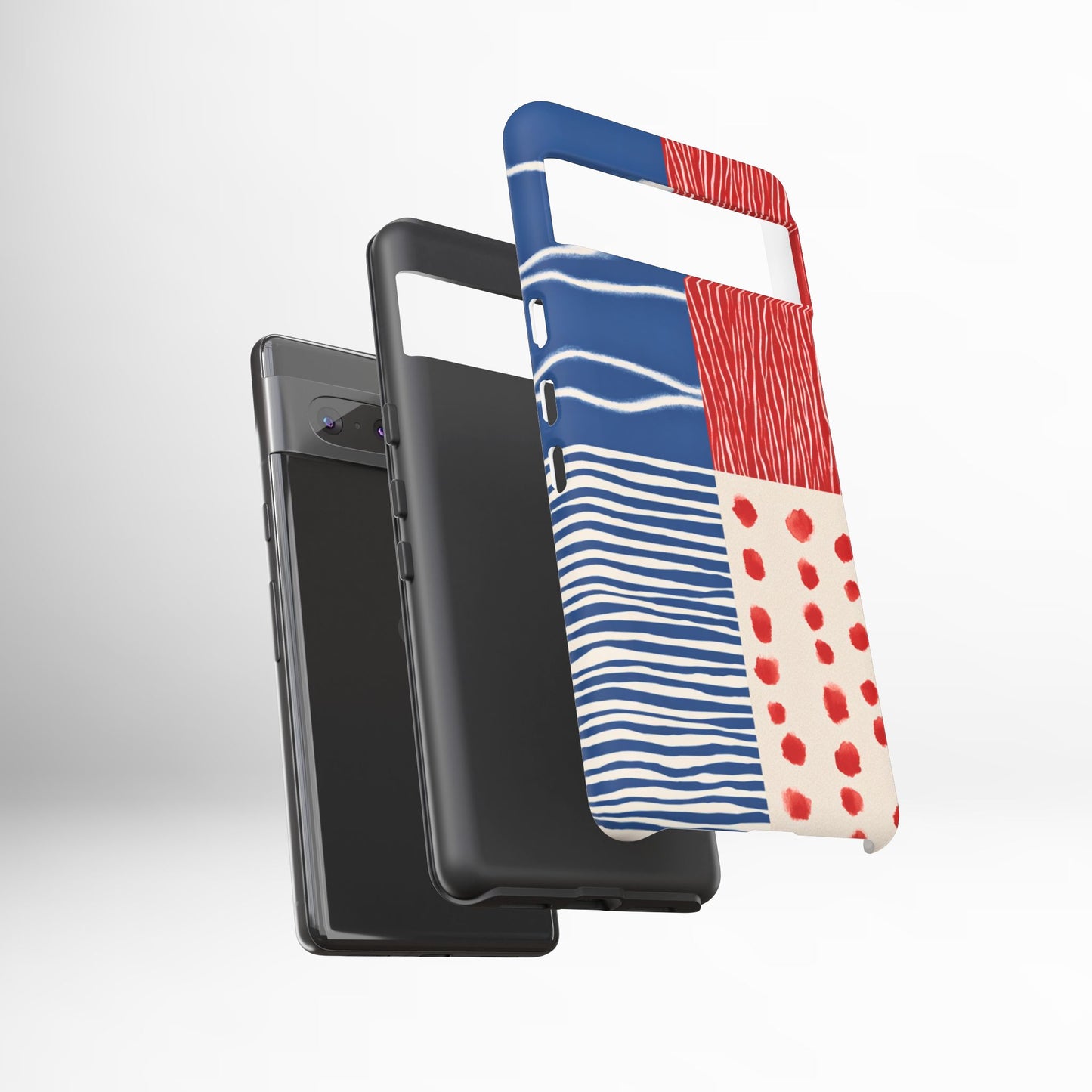 Abstract Geometric Phone Case | Red, Blue & White Pattern Cover for iPhone, Galaxy, Pixel