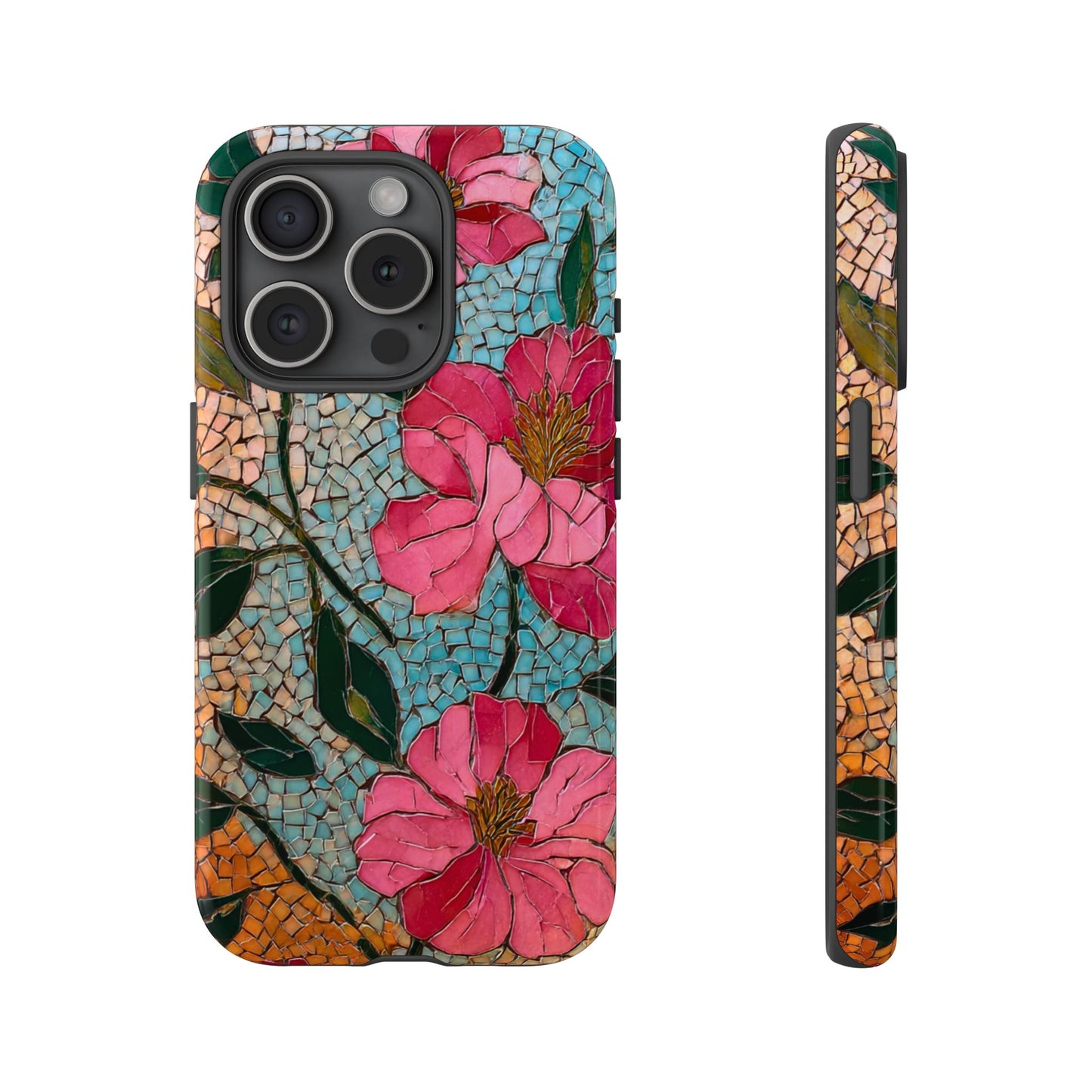 Bright Floral Mosaic Phone Case, iPhone 15 16 17 Pro Air Case, Pixel 9 Pro Cover, Samsung Galaxy 25 Pro Case