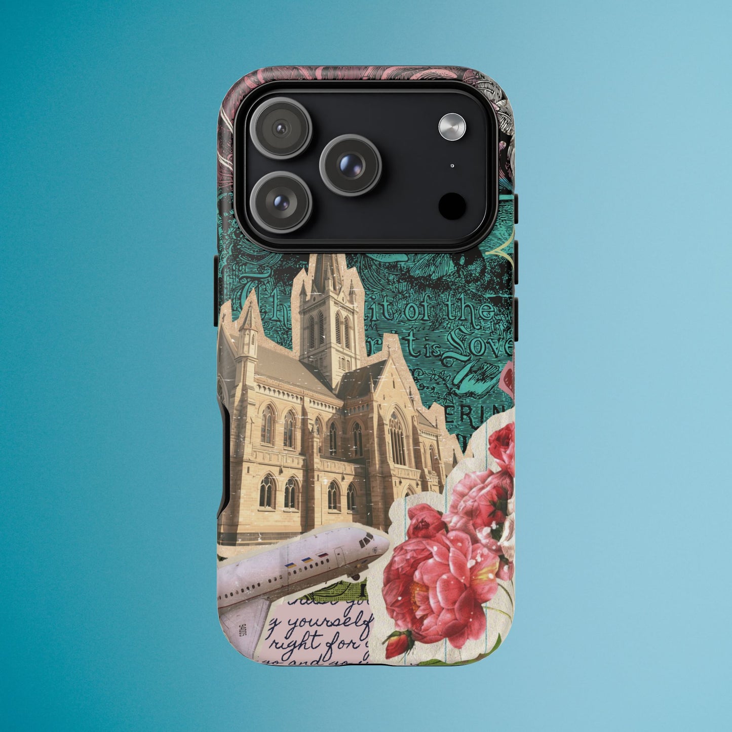 Gothic Cathedral Phone Case, Dark Academia Aesthetic, Fall Floral Art iPhone Samsung Pixel Cover, Scrapbook Vintage Phone Case Design
