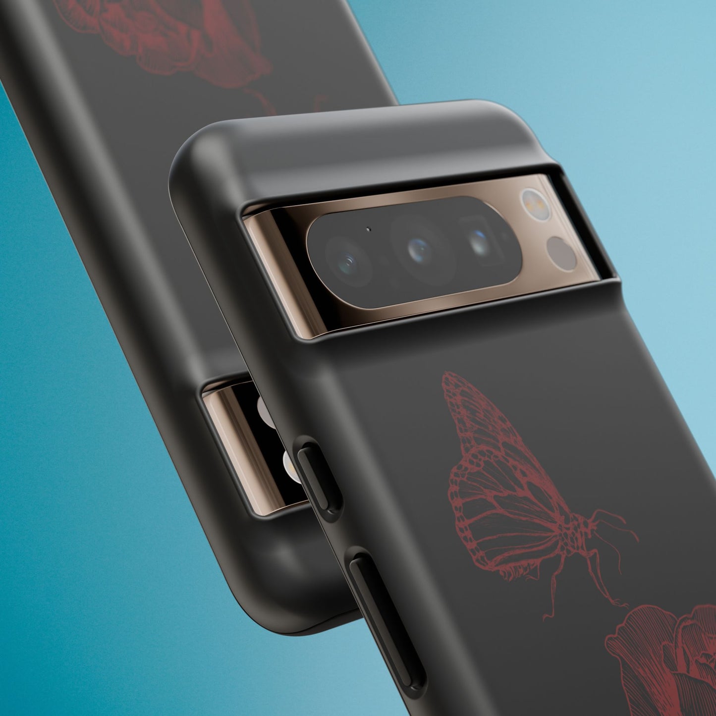 Black Rose and Butterfly Phone Case - Dark Academia Aesthetic Gothic iPhone, Galaxy and Pixel Cover