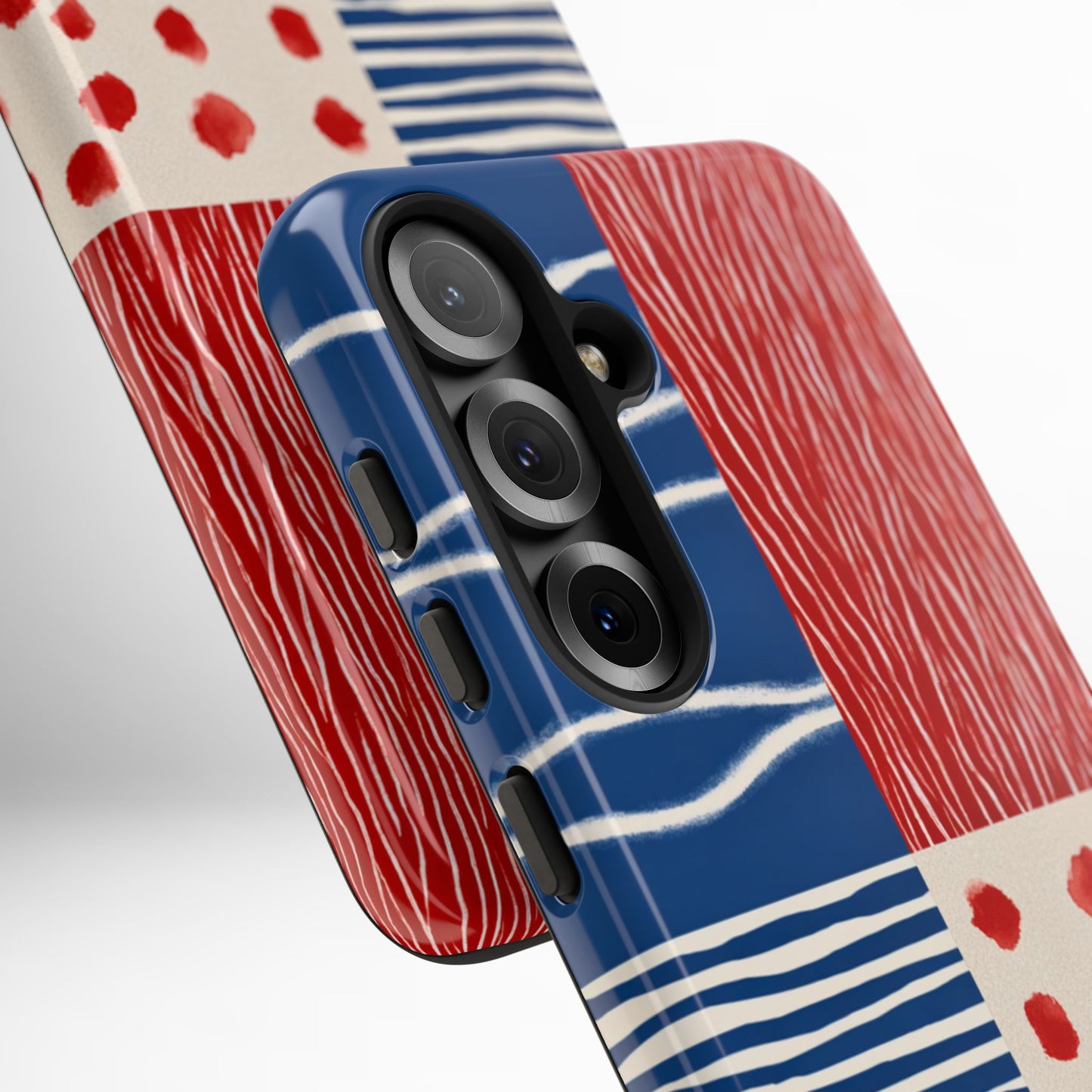 Abstract Geometric Phone Case | Red, Blue & White Pattern Cover for iPhone, Galaxy, Pixel