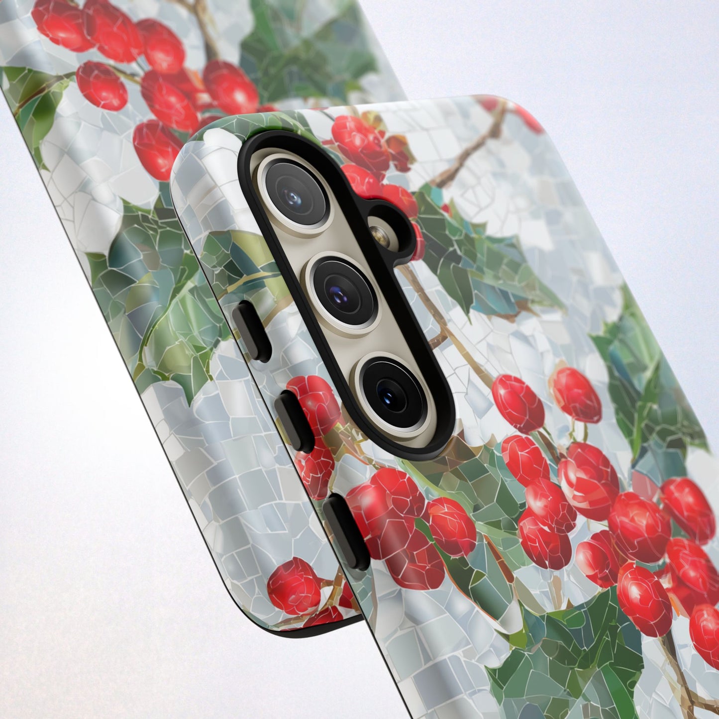 Holly Berry Phone Case, Christmas Mosaic Design, Winter Botanical Cover for iPhone Samsung Pixel
