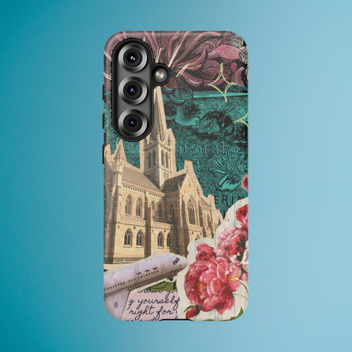 Gothic Cathedral Phone Case, Dark Academia Aesthetic, Fall Floral Art iPhone Samsung Pixel Cover, Scrapbook Vintage Phone Case Design