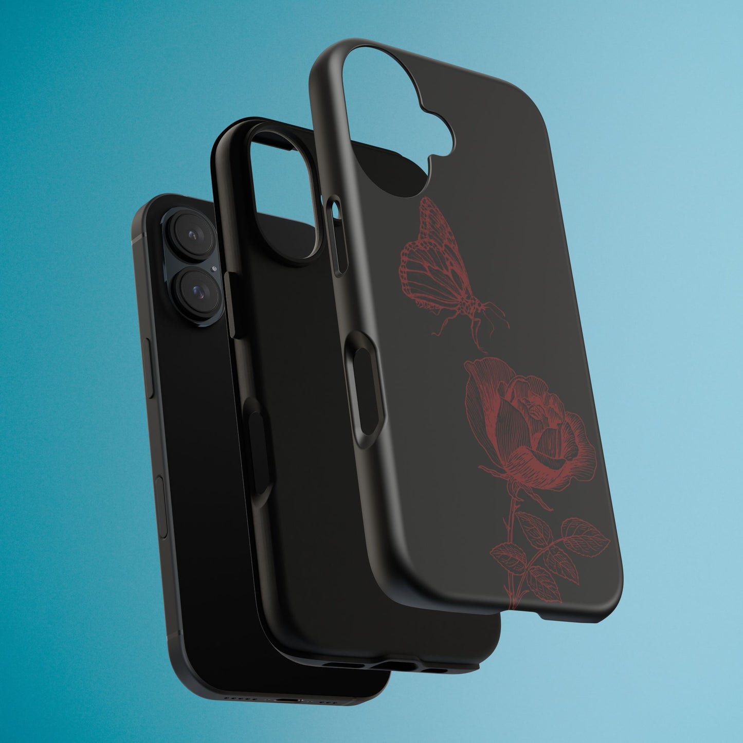Black Rose and Butterfly Phone Case - Dark Academia Aesthetic Gothic iPhone, Galaxy and Pixel Cover